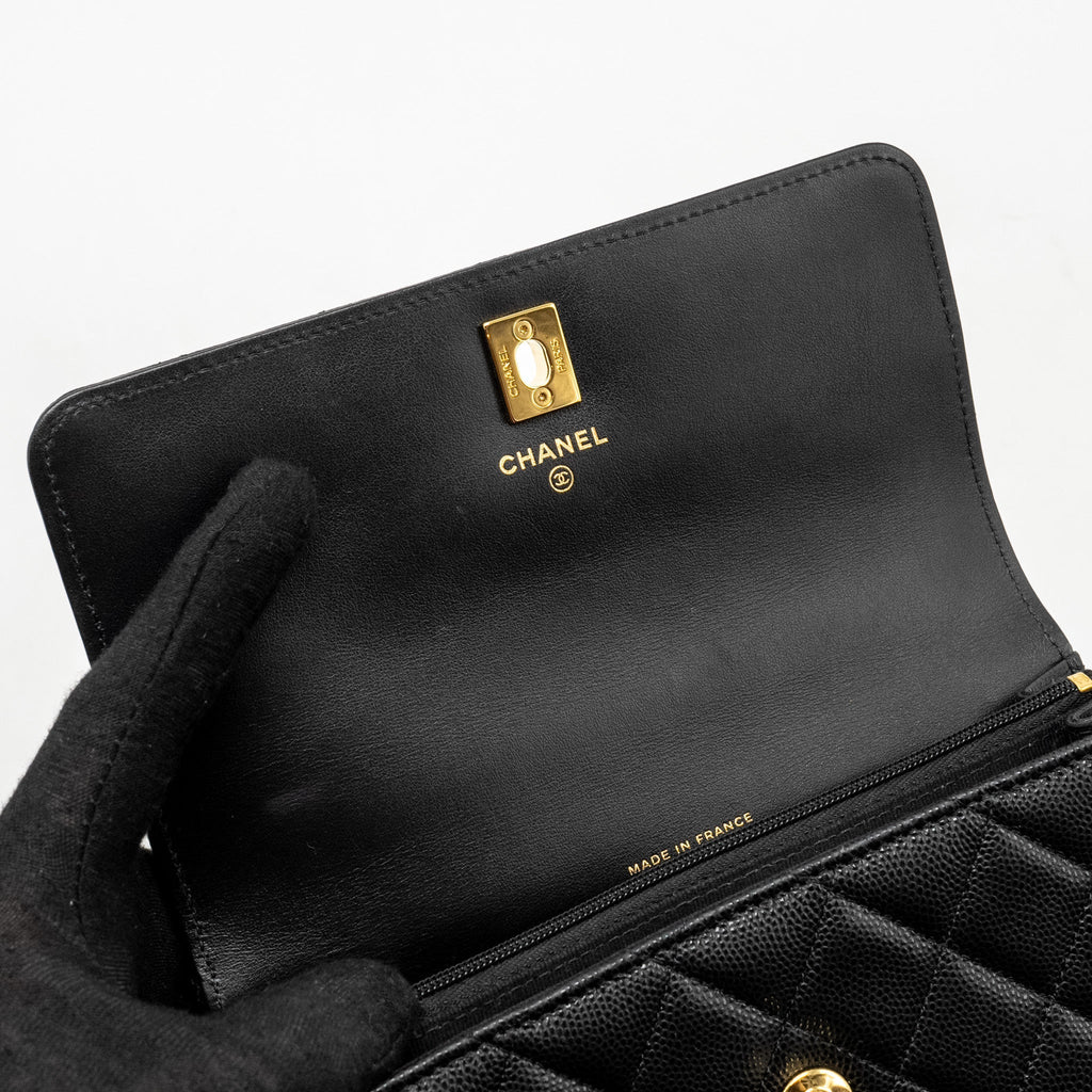 CHANEL 23S WALLET ON CHAIN WITH BAG CHARM CAVIAR BLACK GHW(MICROCHIP)