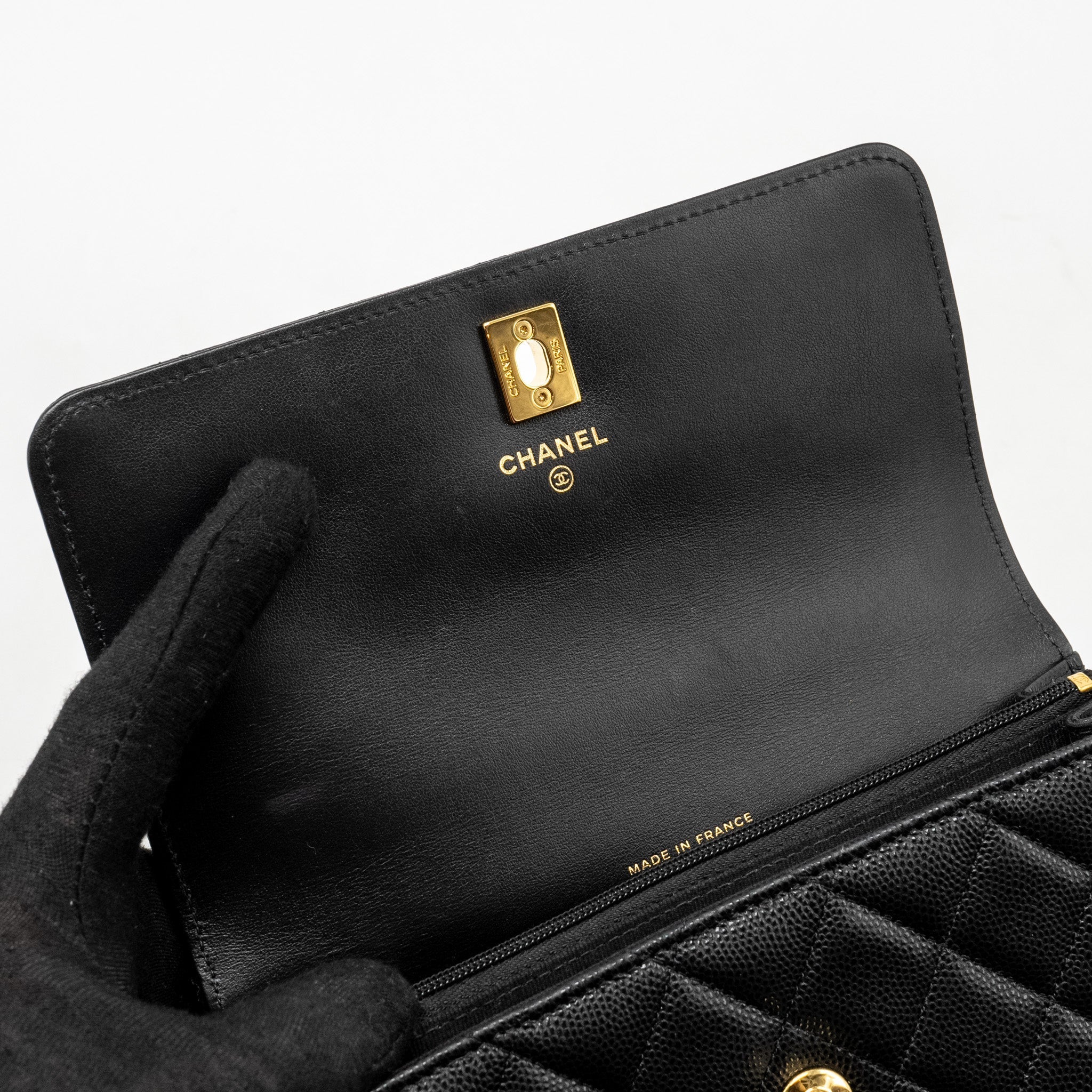 CHANEL 23S WALLET ON CHAIN WITH BAG CHARM CAVIAR BLACK GHW(MICROCHIP)