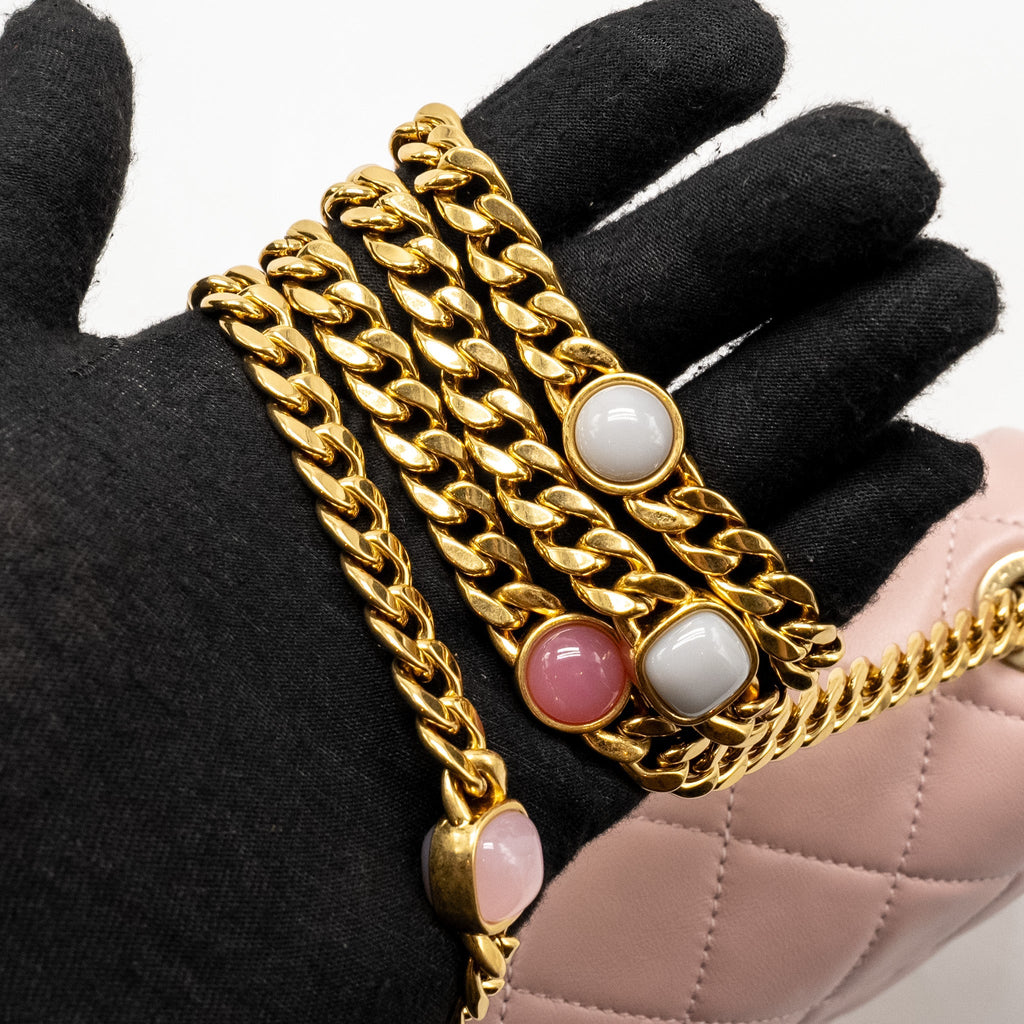 CHANEL 22B FLAP BAG WITH GEM CHAIN LAMBSKIN DUST PINK GHW (MICROCHIP)