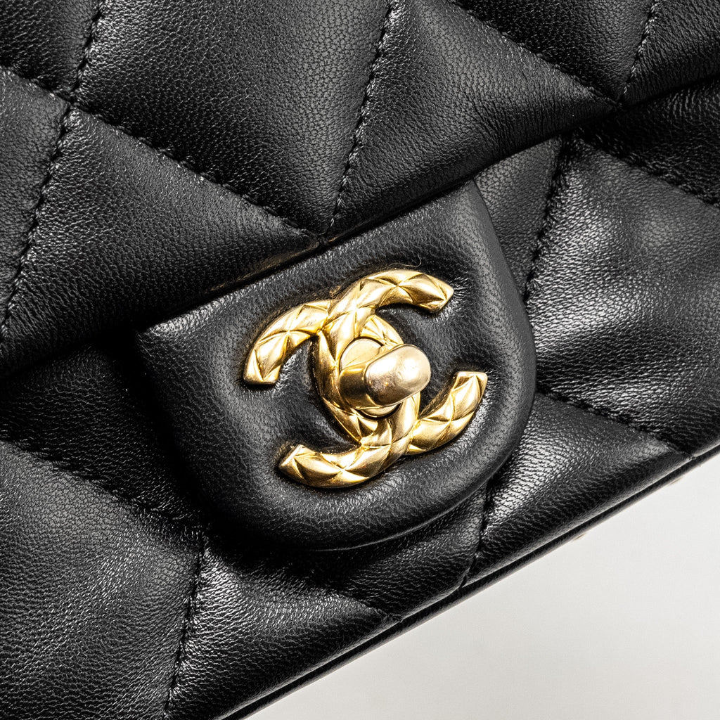 CHANEL MINI COCO CC LOGO QUILTED FLAP BAG LAMBSKIN BLACK GHW (MICROCHIP)
