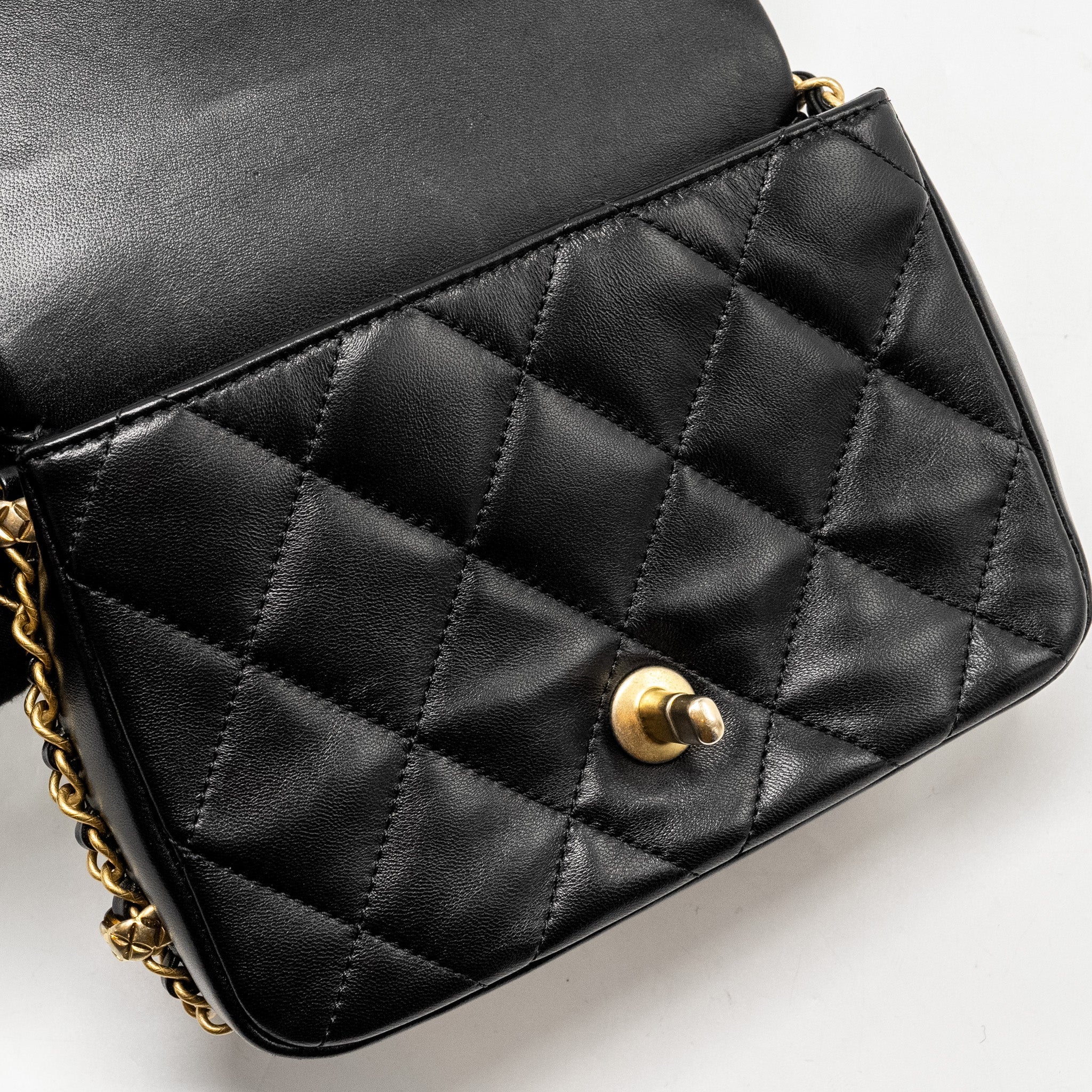 CHANEL MINI COCO CC LOGO QUILTED FLAP BAG LAMBSKIN BLACK GHW (MICROCHIP)