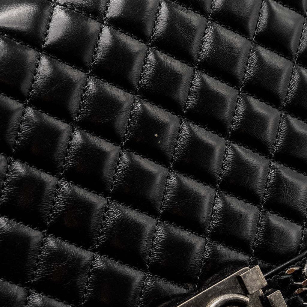 CHANEL NEW MEDIUM CHAIN EDGE BOY BAG CALFSKIN BLACK RUTHENIUM SHW