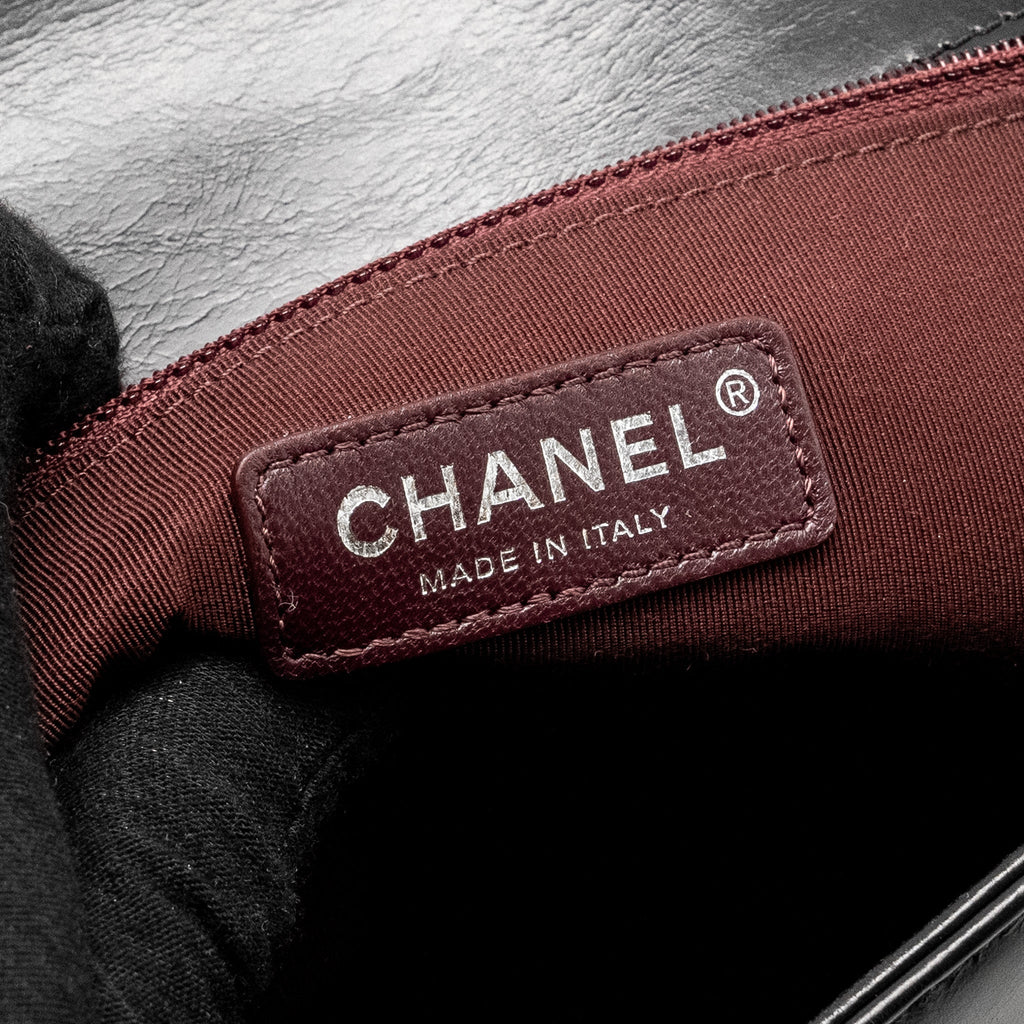 CHANEL NEW MEDIUM CHAIN EDGE BOY BAG CALFSKIN BLACK RUTHENIUM SHW