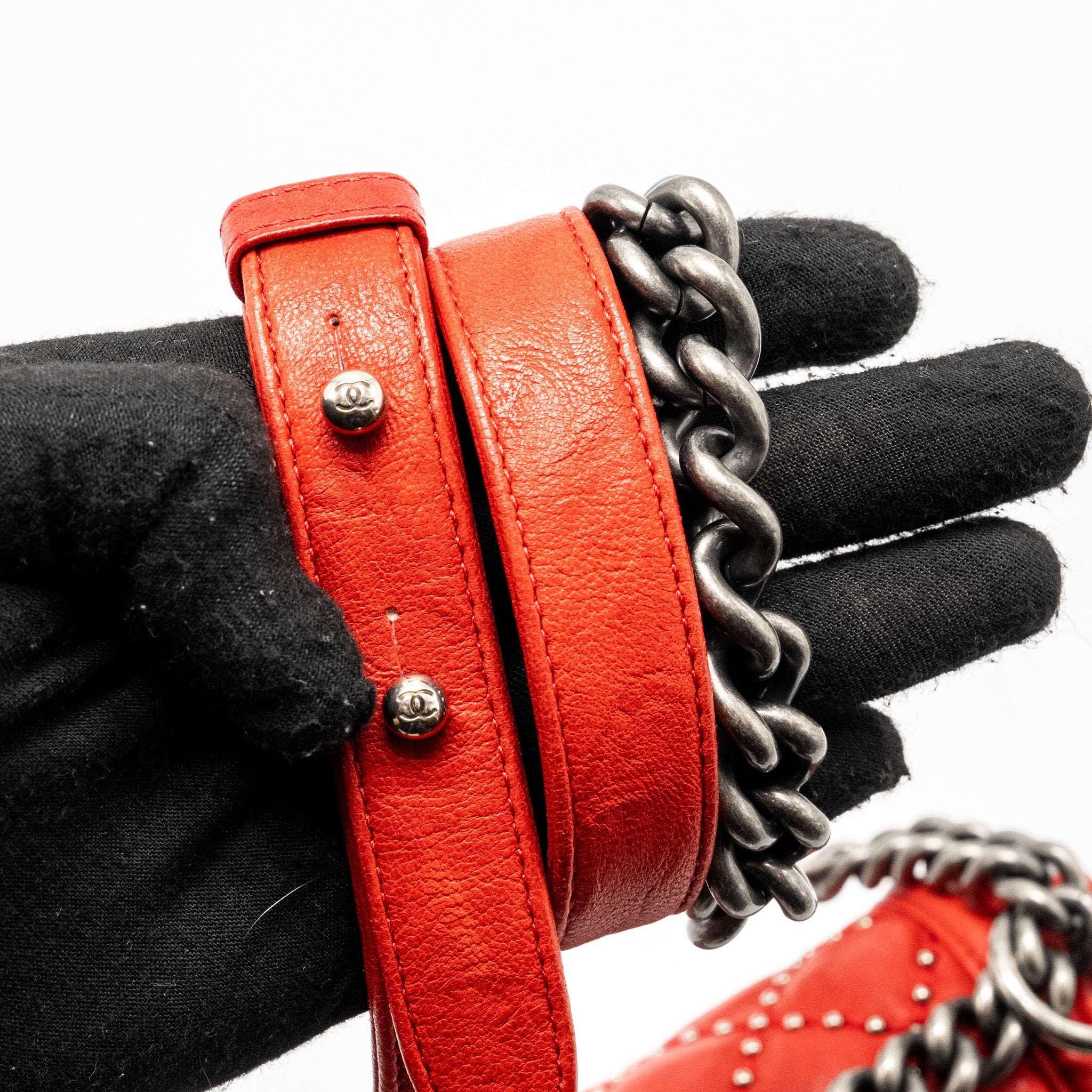 CHANEL MEDIUM BOY BAG LAMBSKIN RED RUTHENIUM SHW