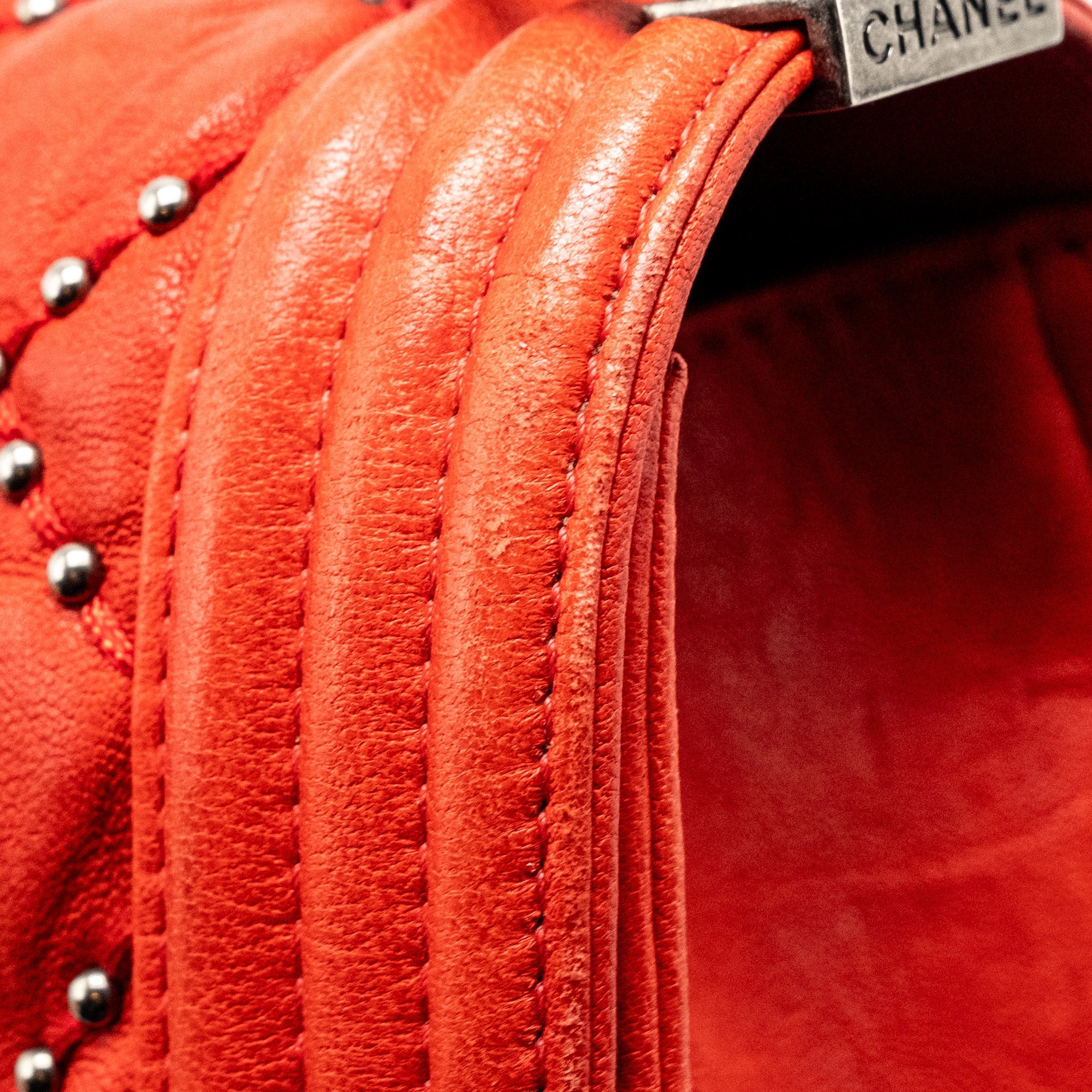 CHANEL MEDIUM BOY BAG LAMBSKIN RED RUTHENIUM SHW