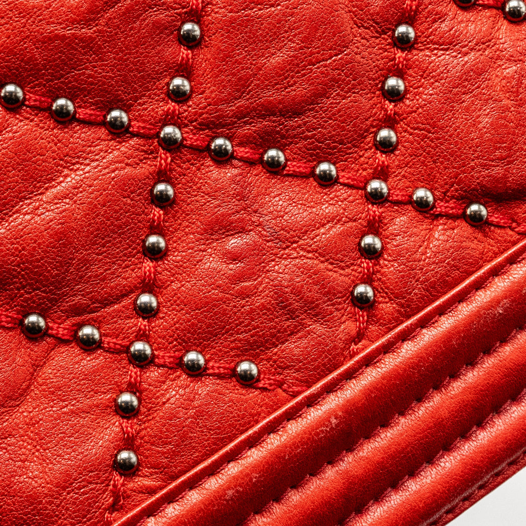 CHANEL MEDIUM BOY BAG LAMBSKIN RED RUTHENIUM SHW