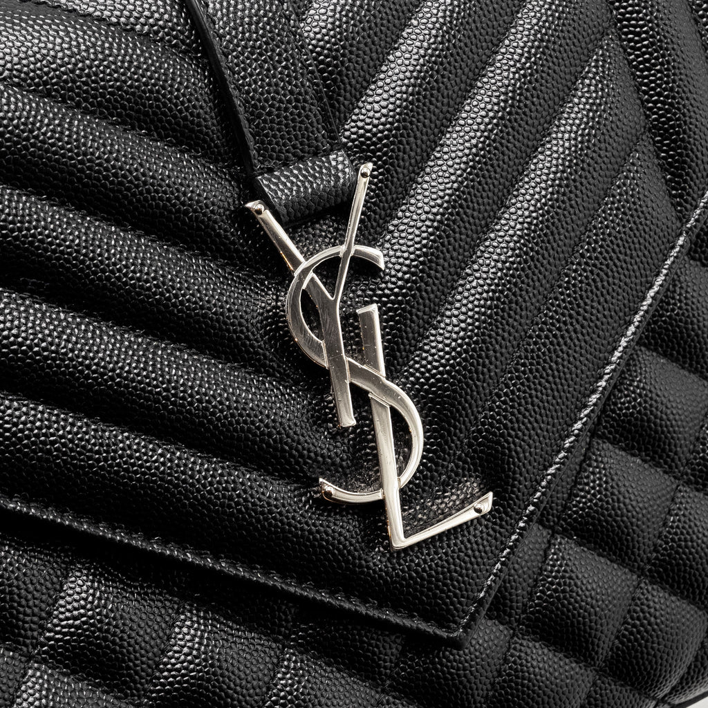 SAINT LAURENT/YSL MEDIUM ENVELOPE CHAIN BAG GRAINED CALFSKIN MIX MATELASSE BLACK SHW