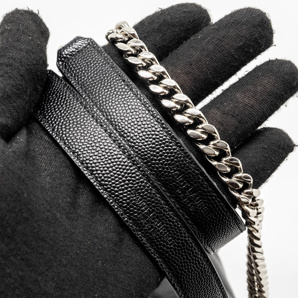 SAINT LAURENT/YSL MEDIUM ENVELOPE CHAIN BAG GRAINED CALFSKIN MIX MATELASSE BLACK SHW