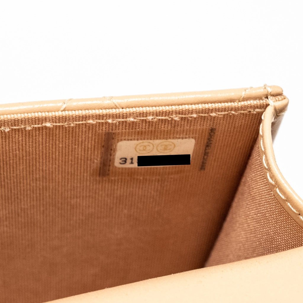 CHANEL 21A GOLD CRUSH MINI FLAP CLUTCH WITH ADJUSTABLE CHAIN CALFSKIN BEIGE GHW