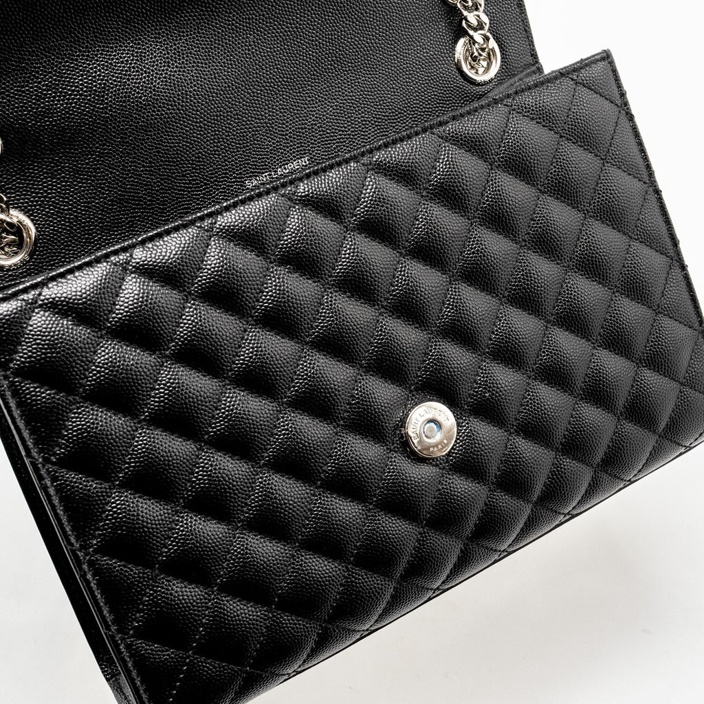 SAINT LAURENT/YSL MEDIUM ENVELOPE CHAIN BAG GRAINED CALFSKIN MIX MATELASSE BLACK SHW