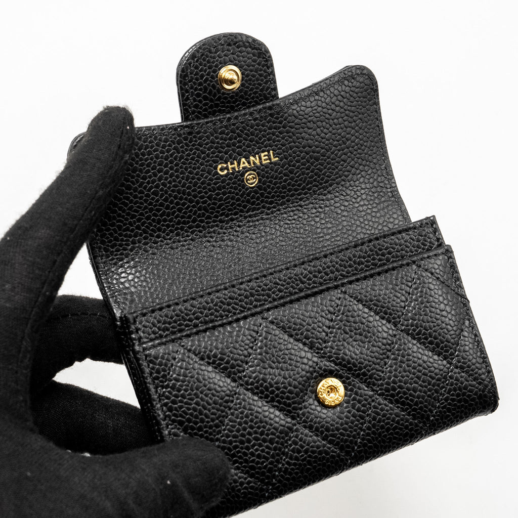 CHANEL CLASSIC FLAP CARD HOLDER CAVIAR BLACK GHW (MICROCHIP)