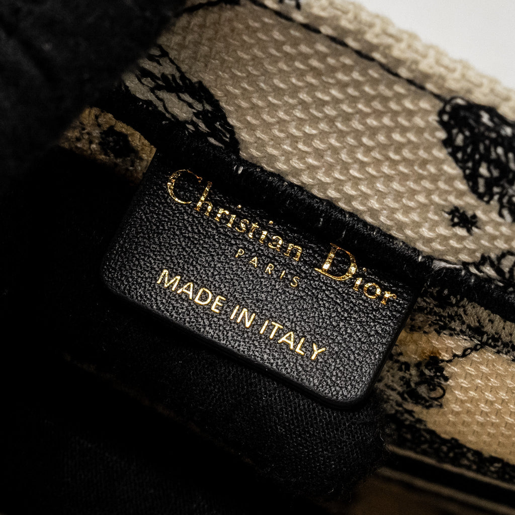 DIOR SMALL BOOK TOTE LATTE/BLACK TOILE DE JOUY ZODIAC EMBROIDERY