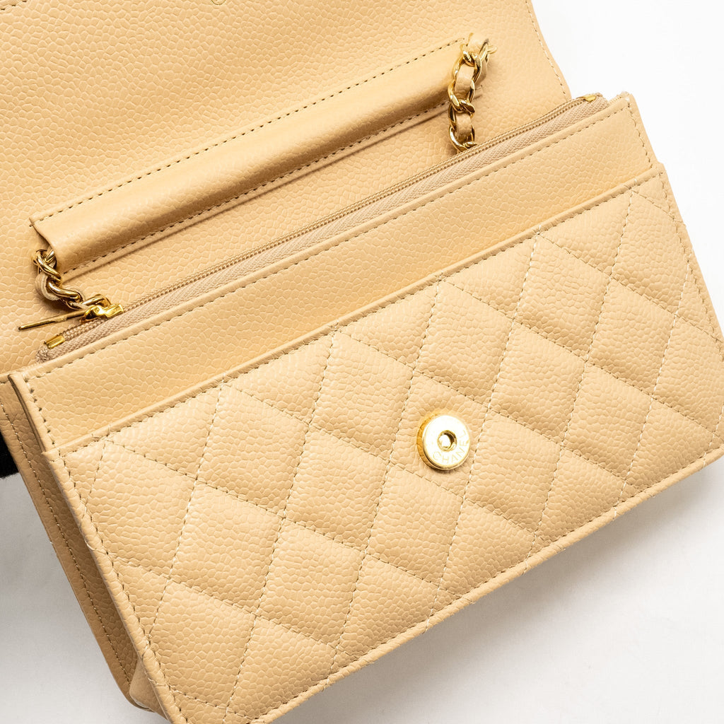 CHANEL CLASSIC WALLET ON CHAIN CAVIAR BEIGE GHW (MICROCHIP)