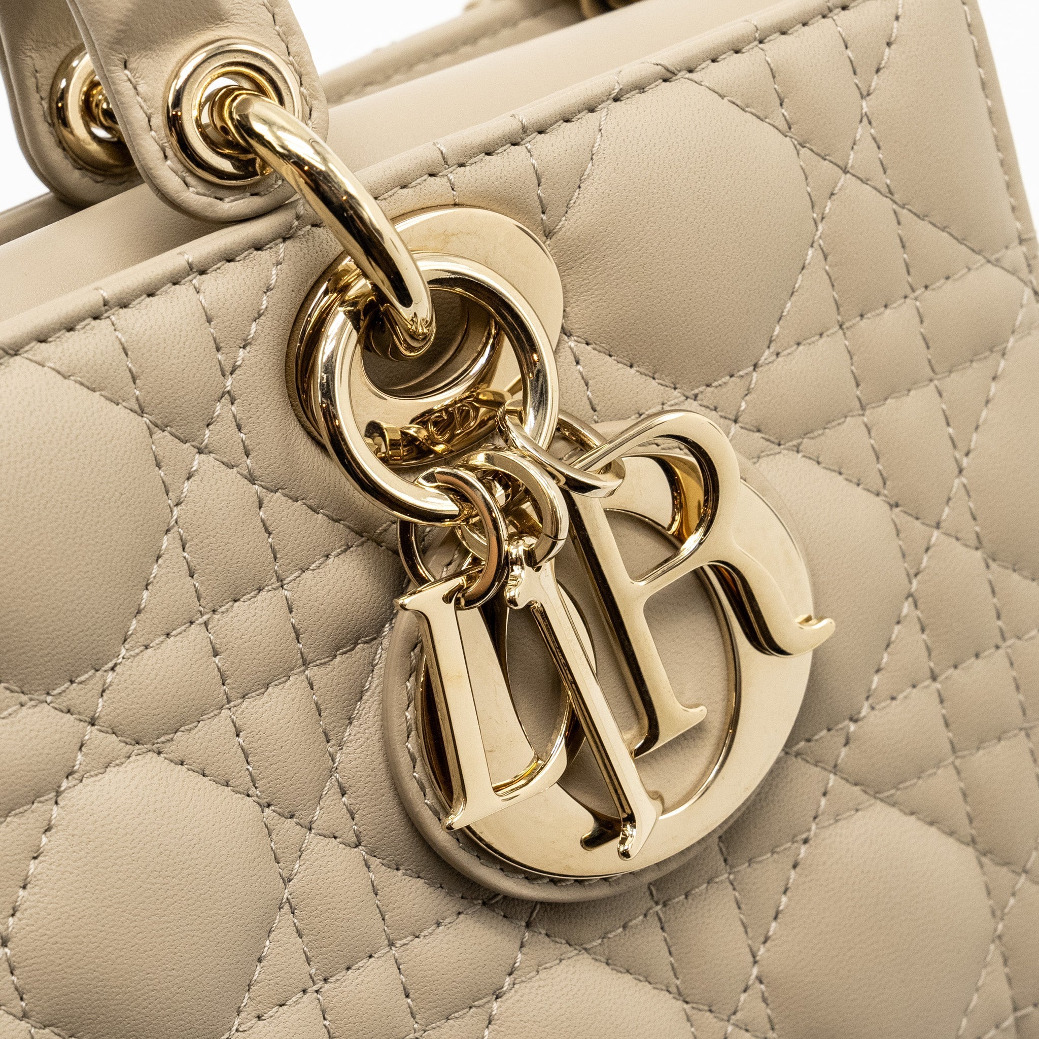 DIOR MEDIUM LADY D-JOY BAG LAMBSKIN BEIGE LGHW