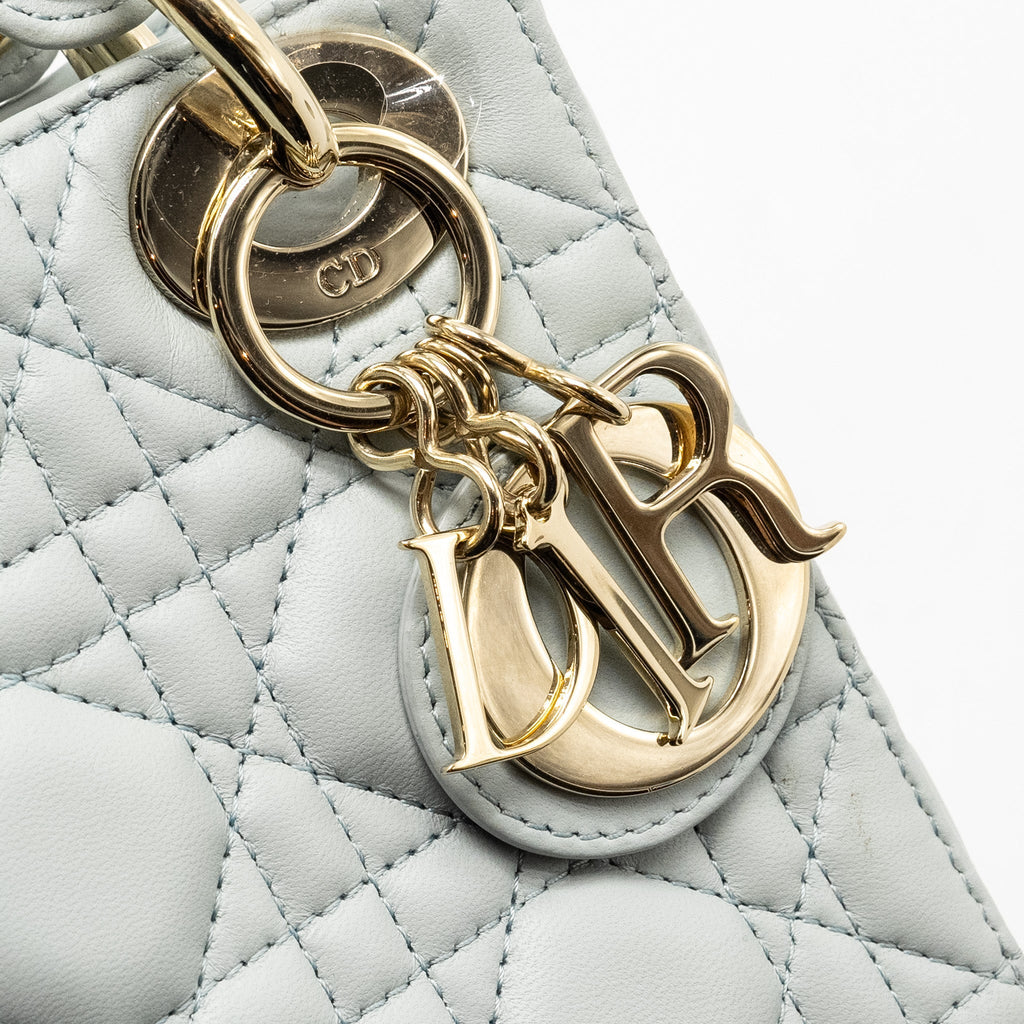 DIOR MINI LADY DIOR LAMBSKIN LIGHT BLUE LGHW