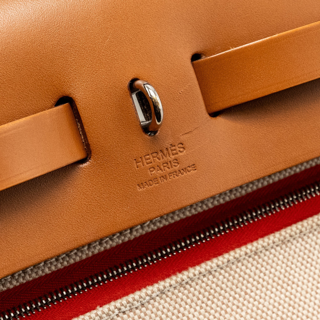 HERMES HERBAG 31 ZIP BAG TOILE H BERLINE CANVAS / HUNTER CAPUCINE-ECRU-BEIGE / FAUVE SHW