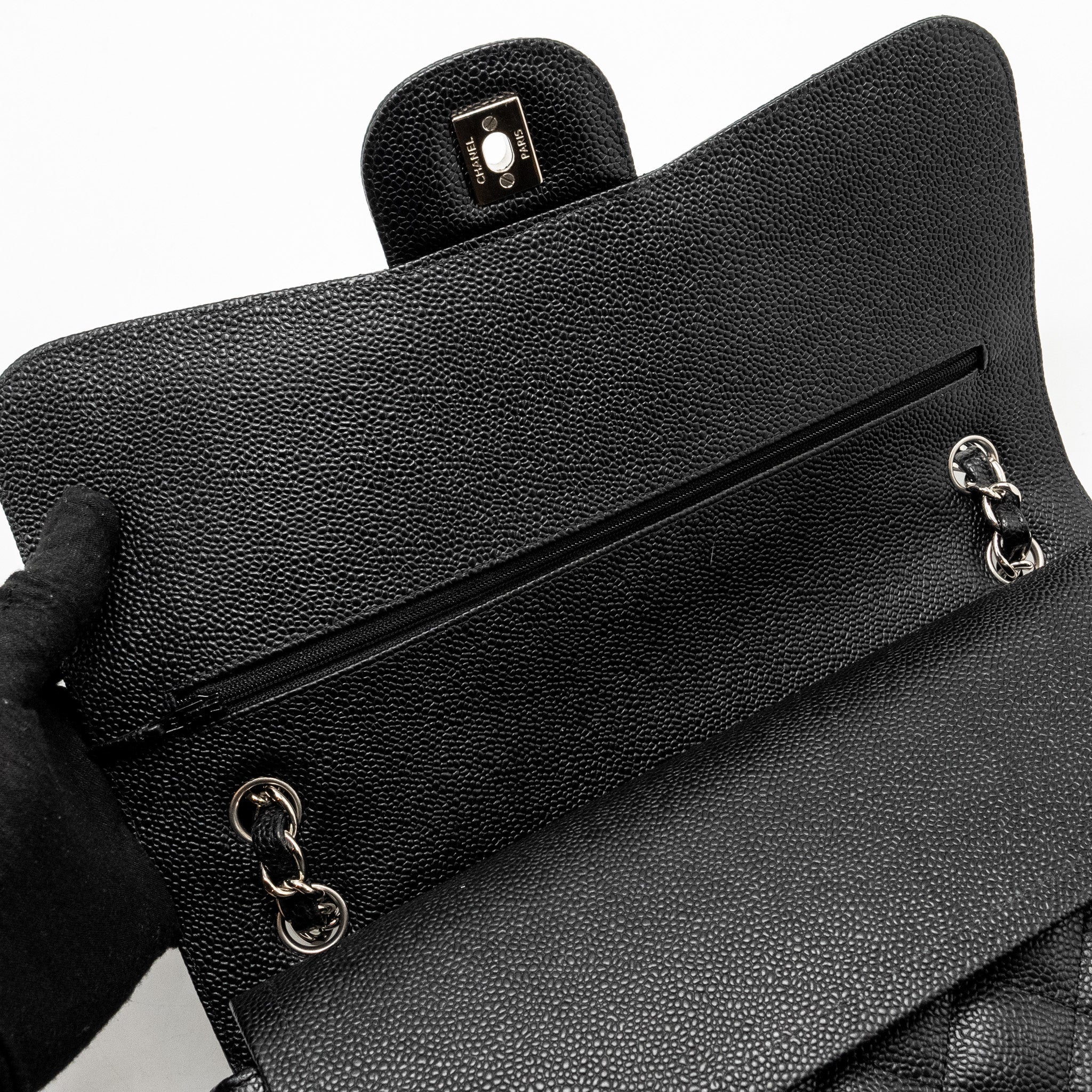 CHANEL JUMBO CLASSIC DOUBLE FLAP BAG CAVIAR BLACK SHW
