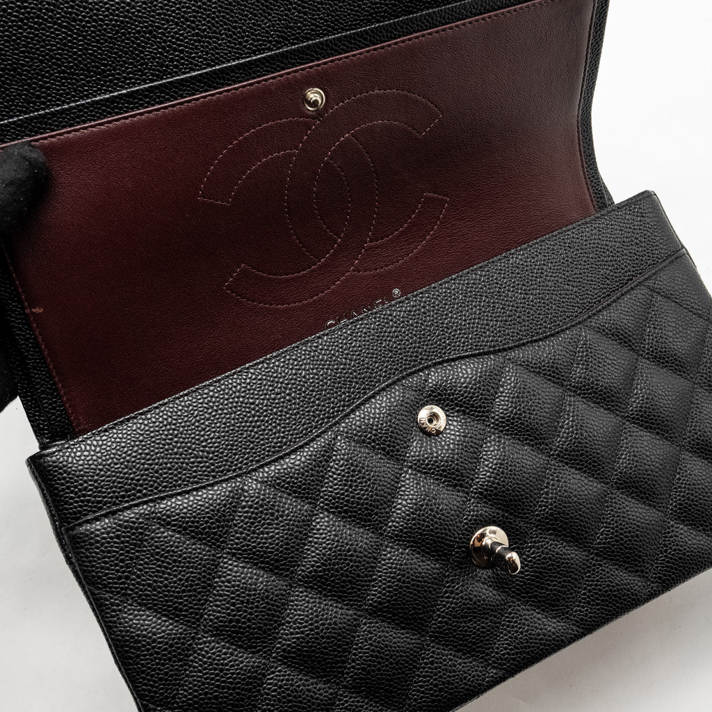 CHANEL JUMBO CLASSIC DOUBLE FLAP BAG CAVIAR BLACK SHW