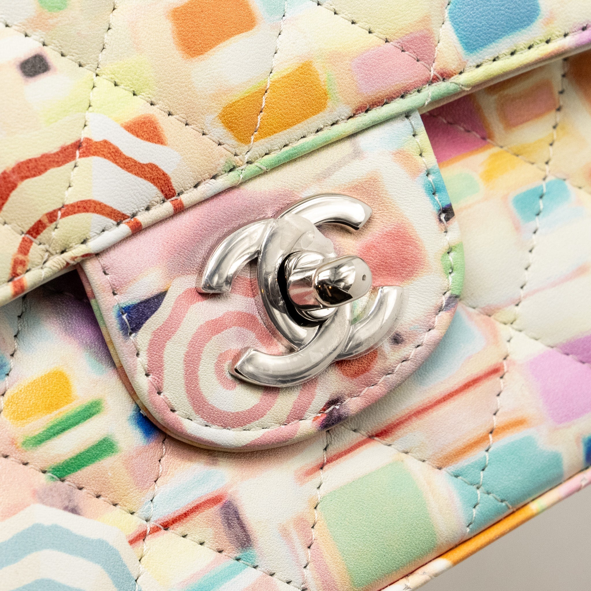 CHANEL MEDIUM DOUBLE FLAP BAG UMBRELLA RAINBOW PRINT CALFSKIN MULTICOLOUR SHW