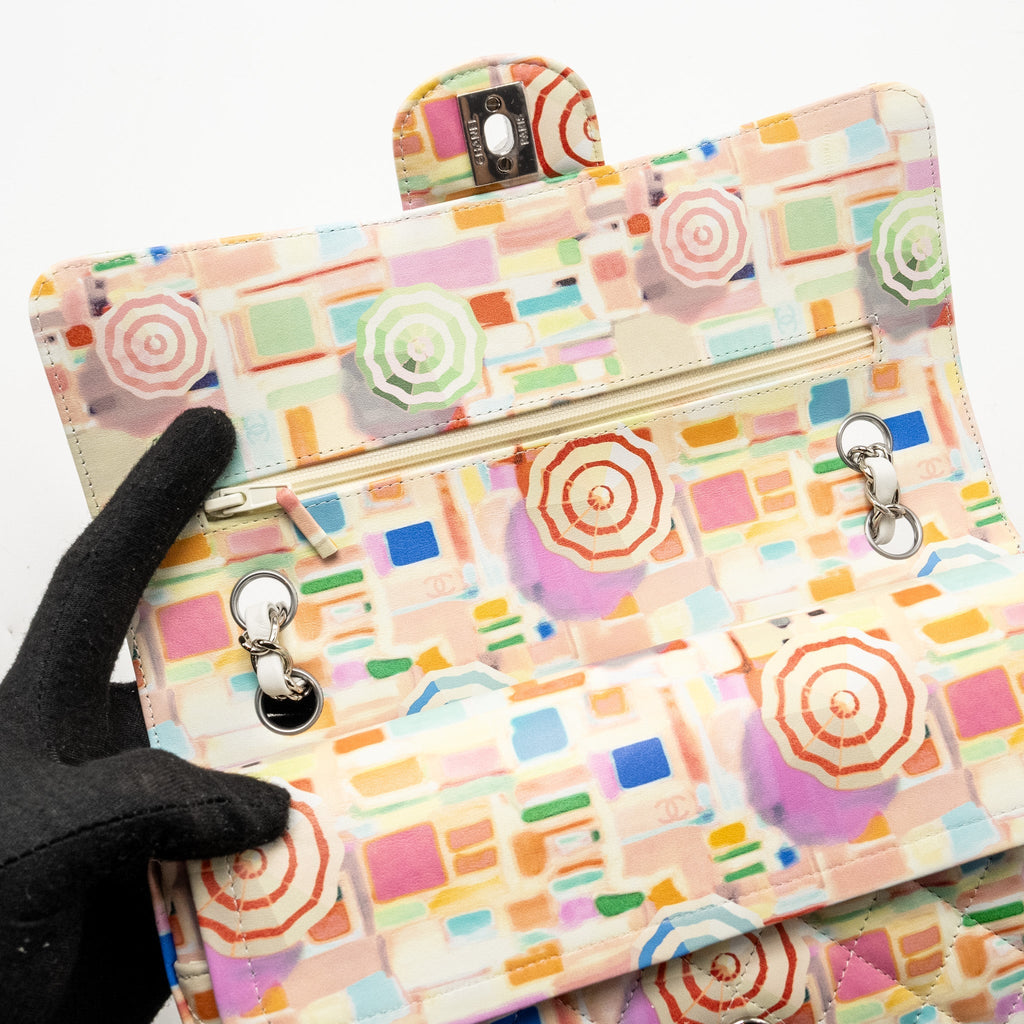 CHANEL MEDIUM DOUBLE FLAP BAG UMBRELLA RAINBOW PRINT CALFSKIN MULTICOLOUR SHW