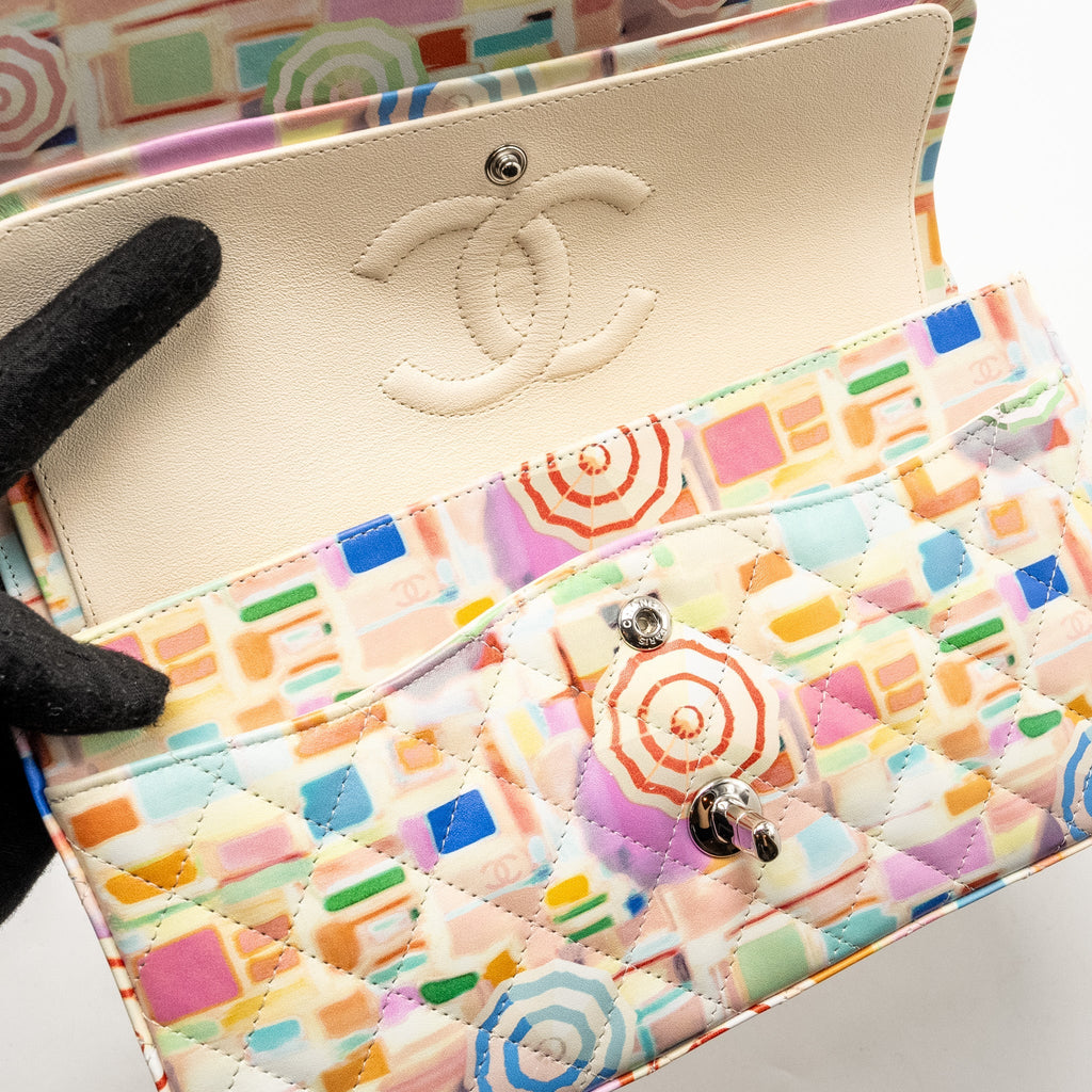 CHANEL MEDIUM DOUBLE FLAP BAG UMBRELLA RAINBOW PRINT CALFSKIN MULTICOLOUR SHW