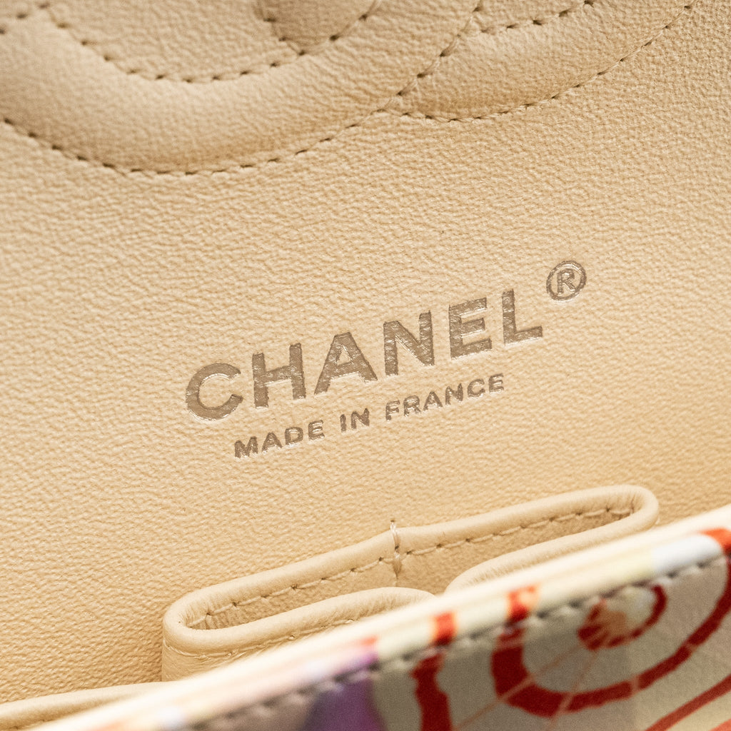 CHANEL MEDIUM DOUBLE FLAP BAG UMBRELLA RAINBOW PRINT CALFSKIN MULTICOLOUR SHW