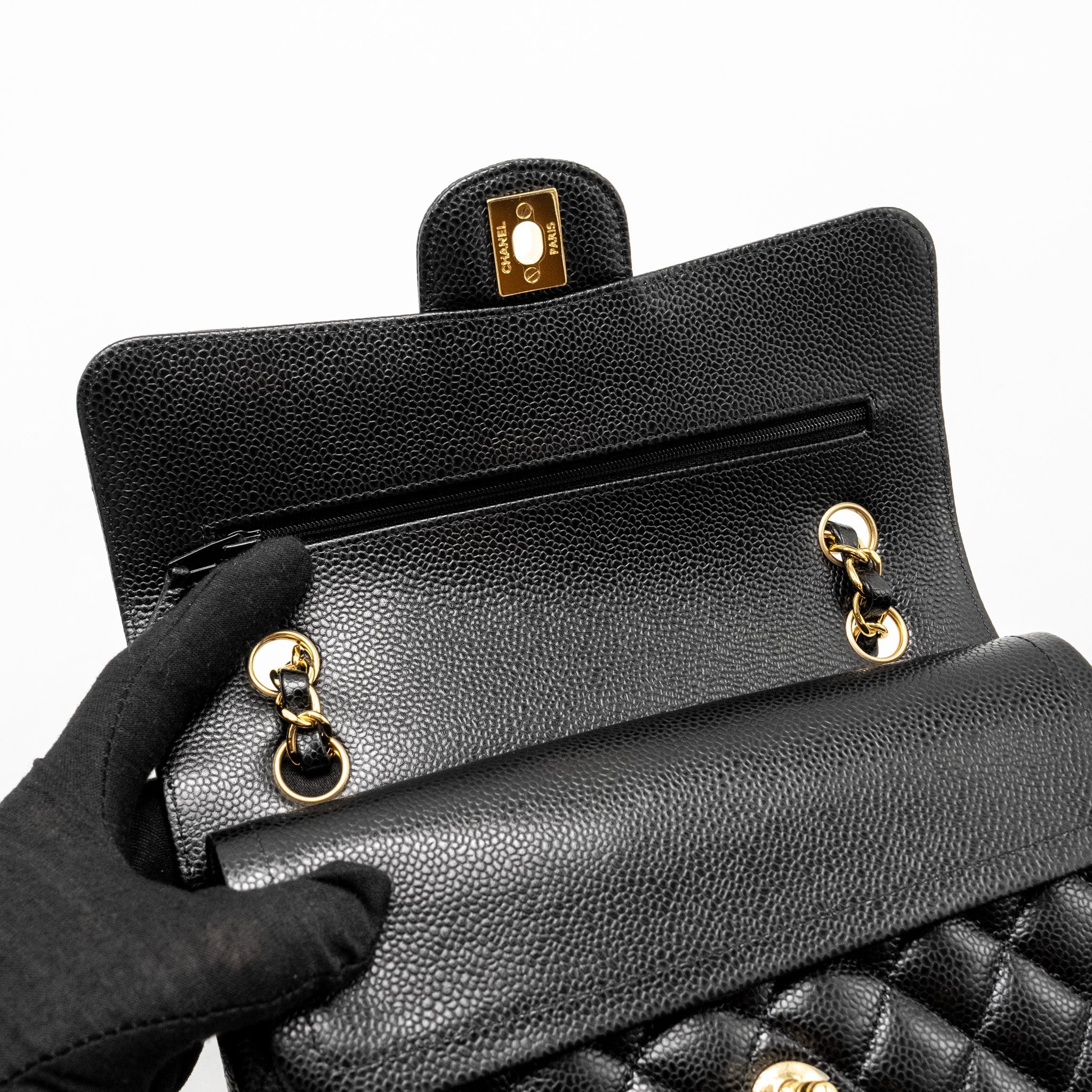 CHANEL SMALL CLASSIC DOUBLE FLAP BAG CAVIAR BLACK GHW
