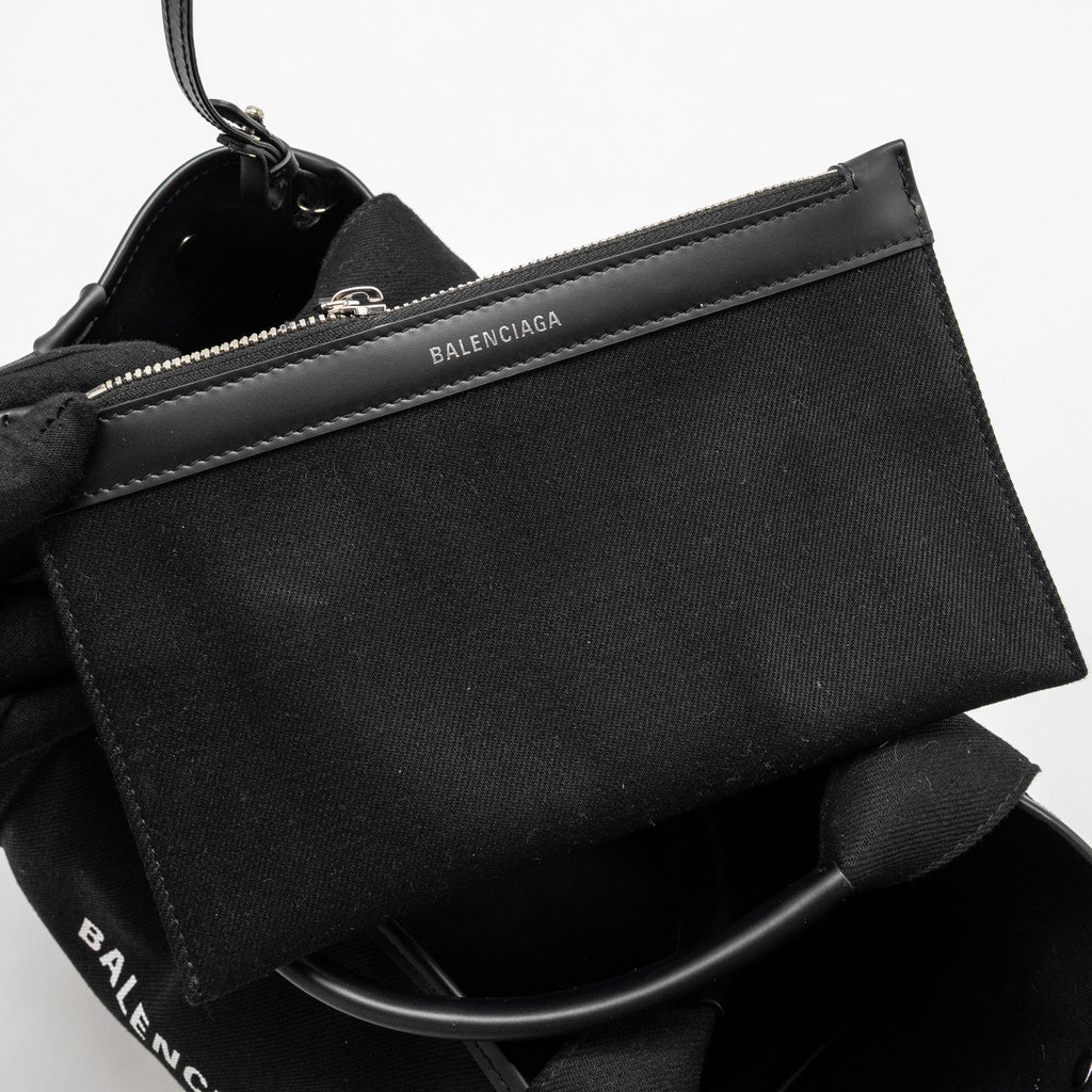 BALENCIAGA CABAS LOGO TOTE BAG CANVAS/ CALFSKIN BLACK SHW
