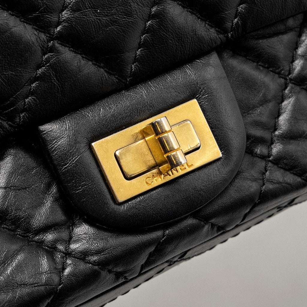 CHANEL SMALL 2.55 225 REISSUE FLAP BAG AGED CALFSKIN BLACK GHW
