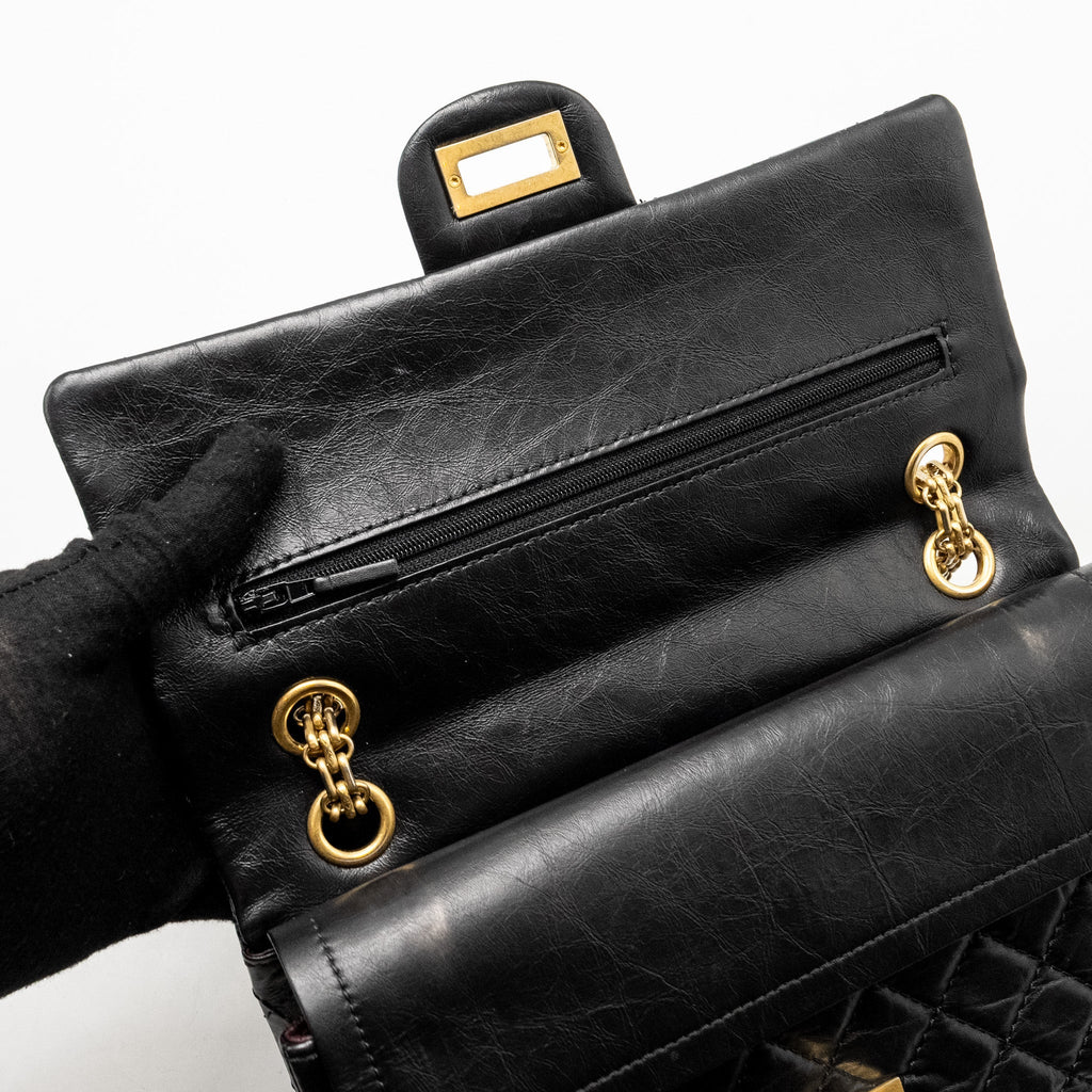 CHANEL SMALL 2.55 225 REISSUE FLAP BAG AGED CALFSKIN BLACK GHW