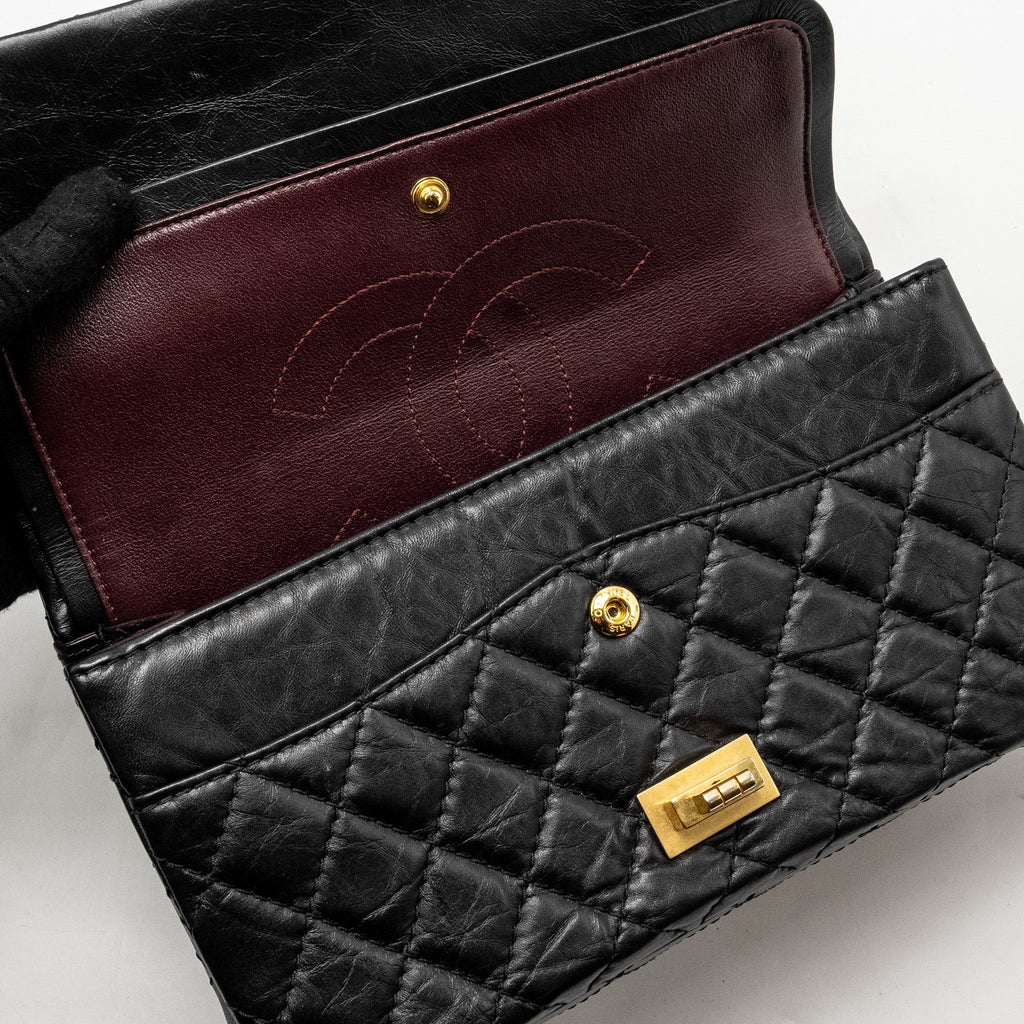 CHANEL SMALL 2.55 225 REISSUE FLAP BAG AGED CALFSKIN BLACK GHW