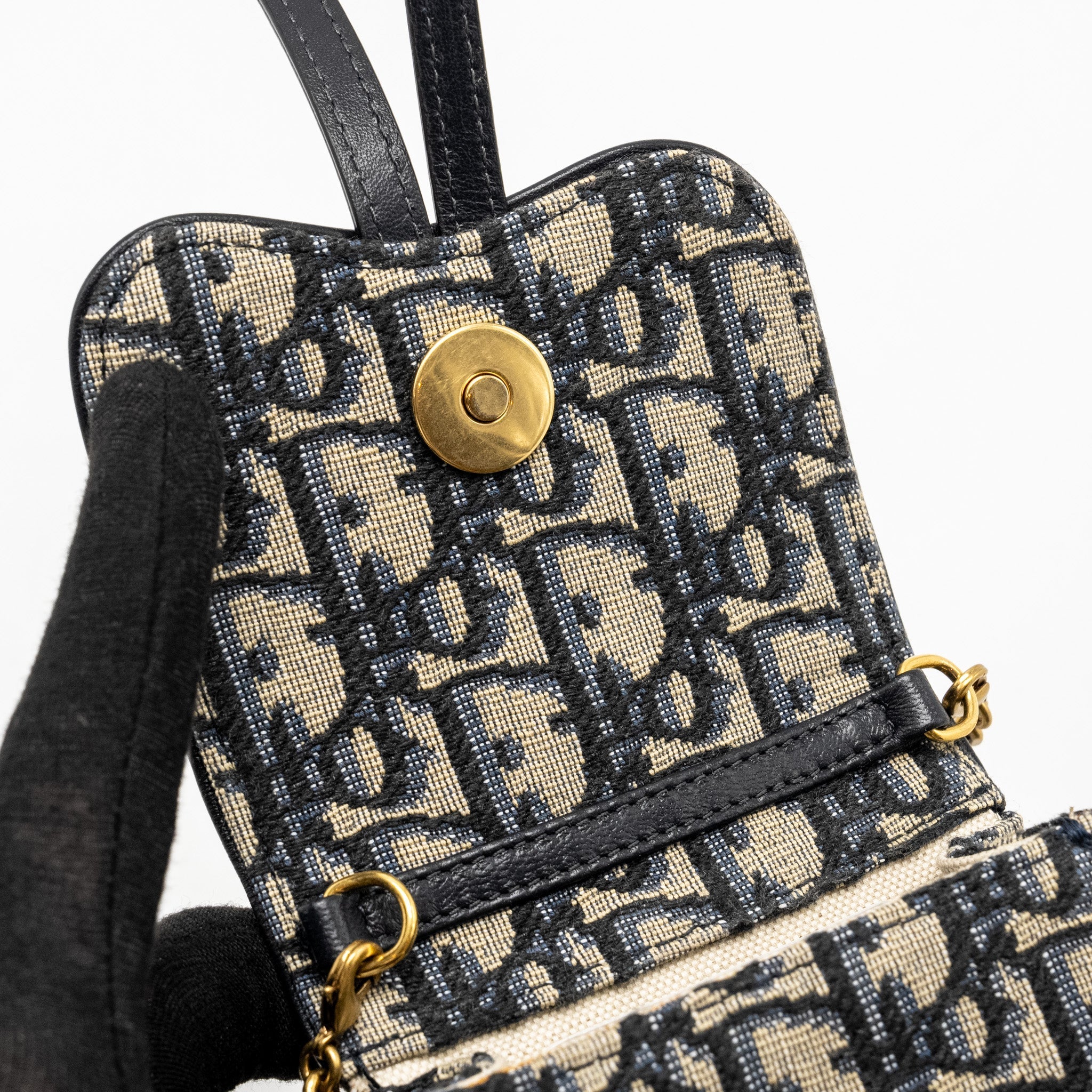 DIOR SADDLE PHONE POUCH BLUE OBLIQUE JACQUARD GHW