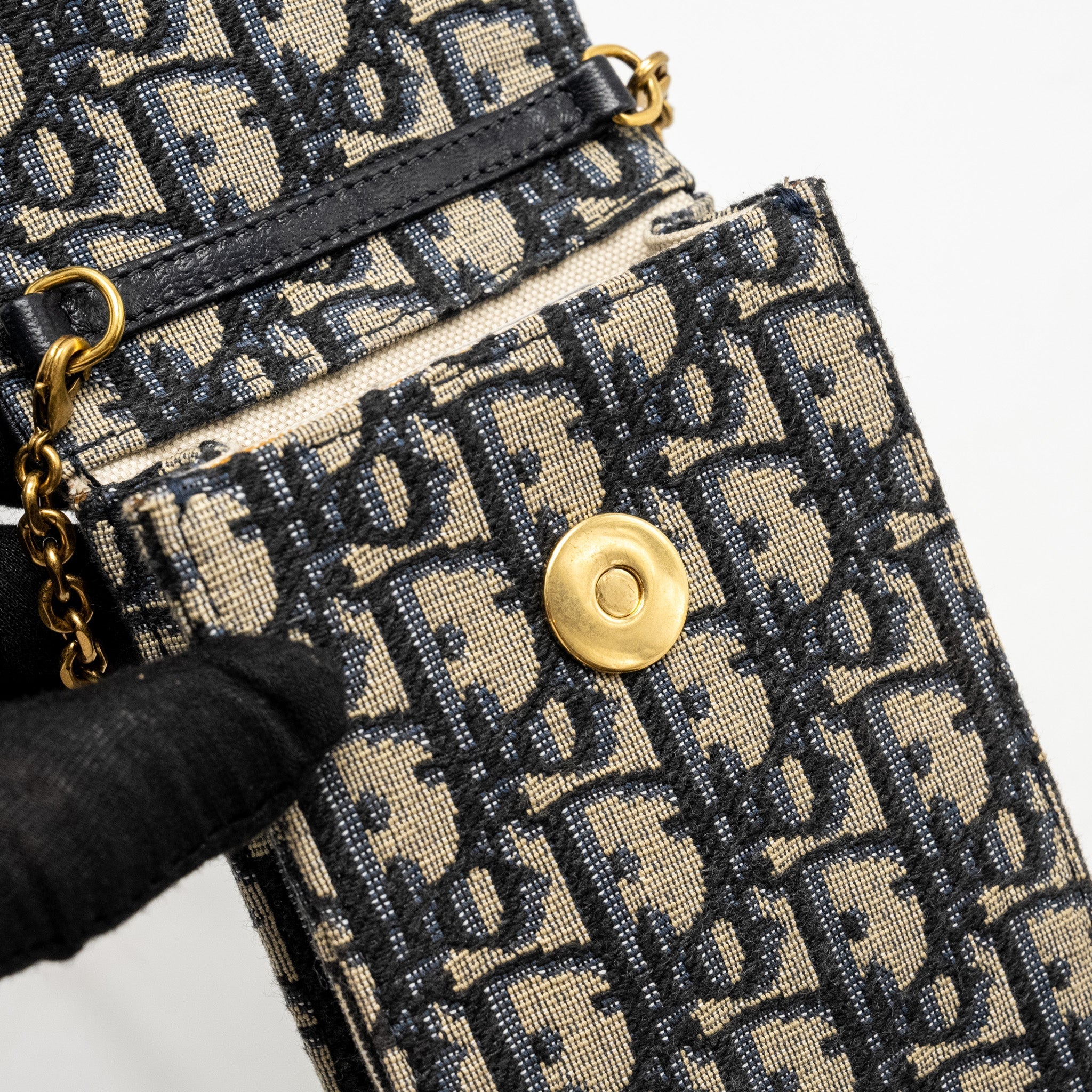 DIOR SADDLE PHONE POUCH BLUE OBLIQUE JACQUARD GHW