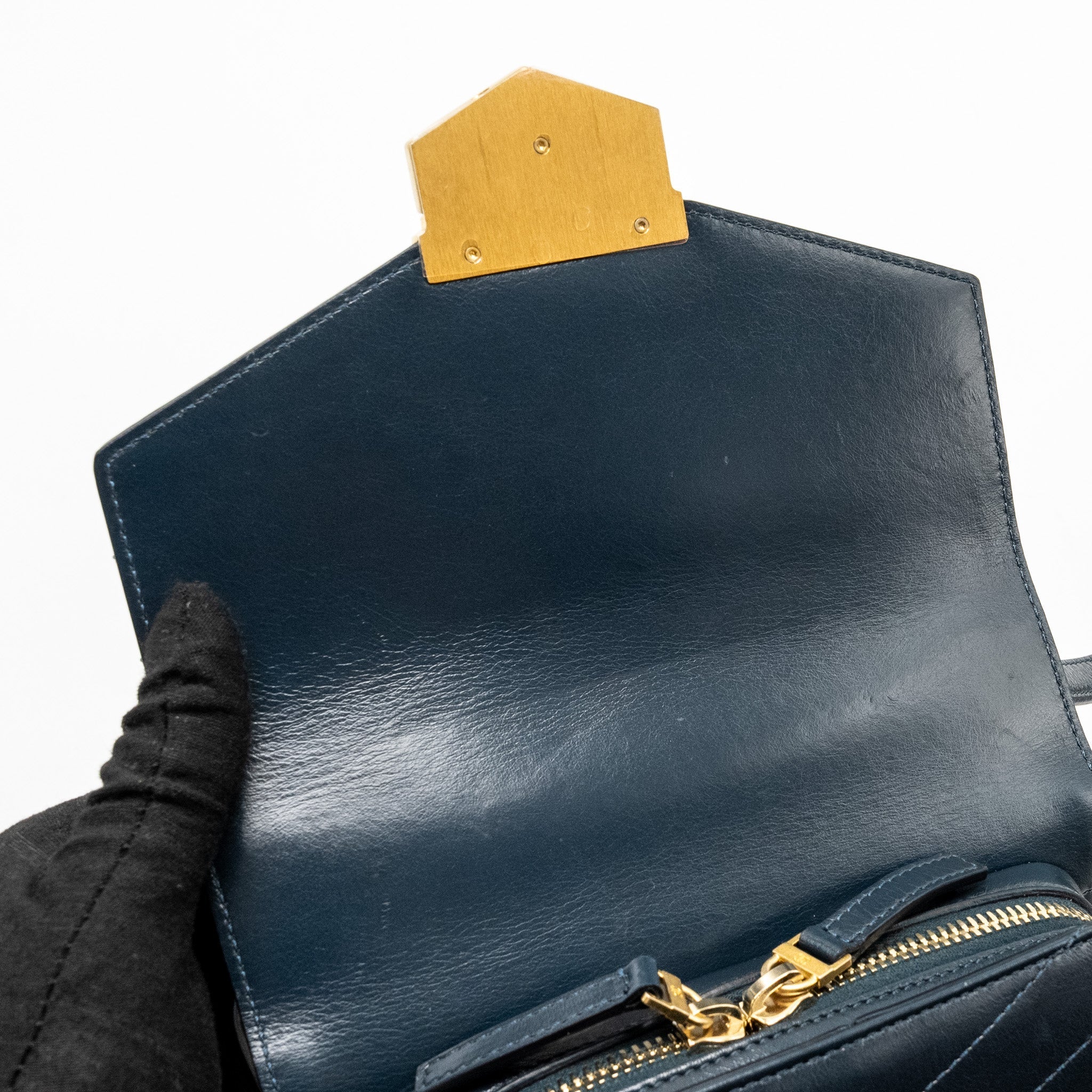 CHANEL LOCK ME UP CHEVRON MEDAL FLAP BAG CALFSKIN DARK NAVY GHW