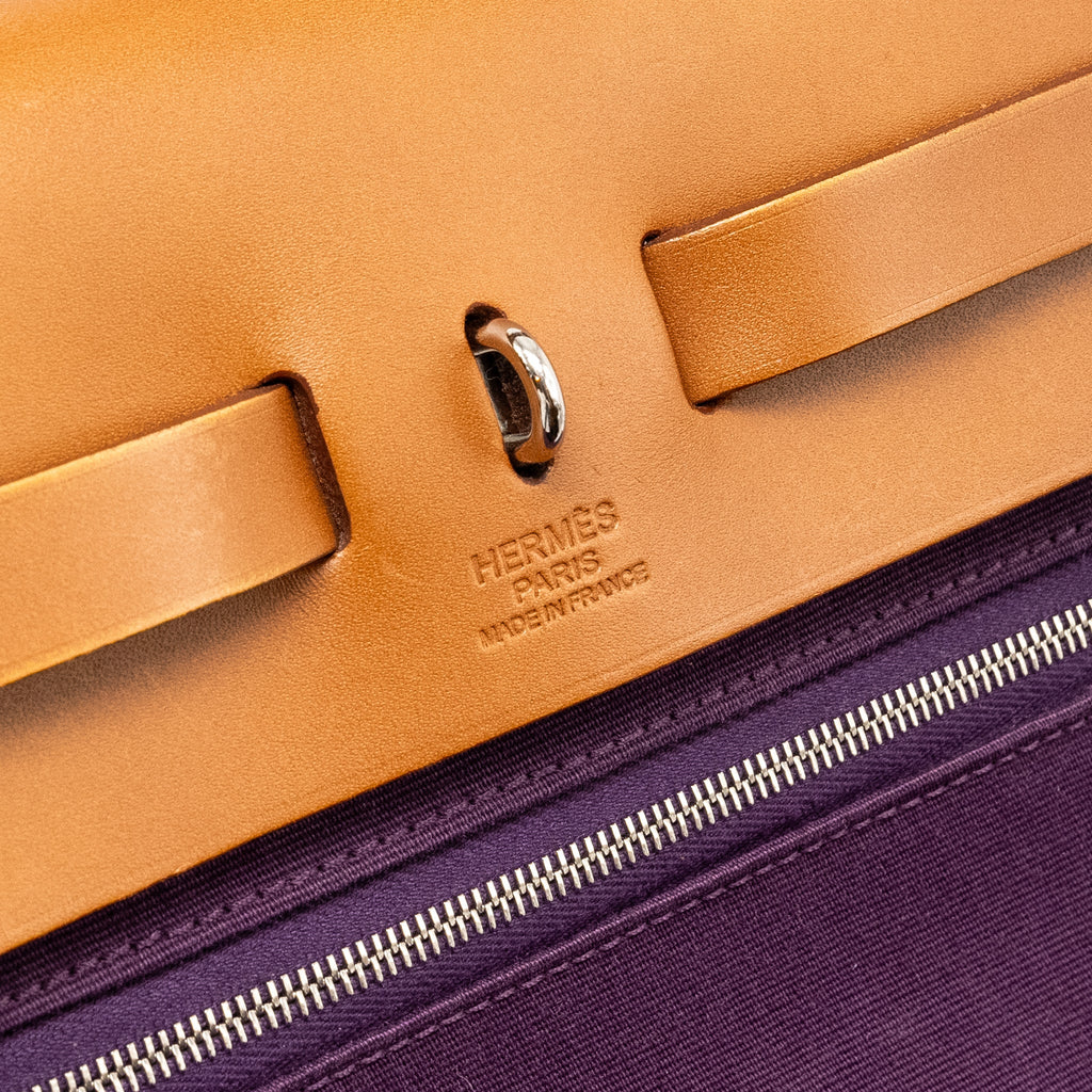 HERMES HERBAG 31 ZIP BAG CANVAS / HUNTER LEATHER CASSIS PURPLE SHW