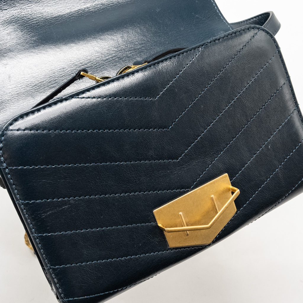 CHANEL LOCK ME UP CHEVRON MEDAL FLAP BAG CALFSKIN DARK NAVY GHW