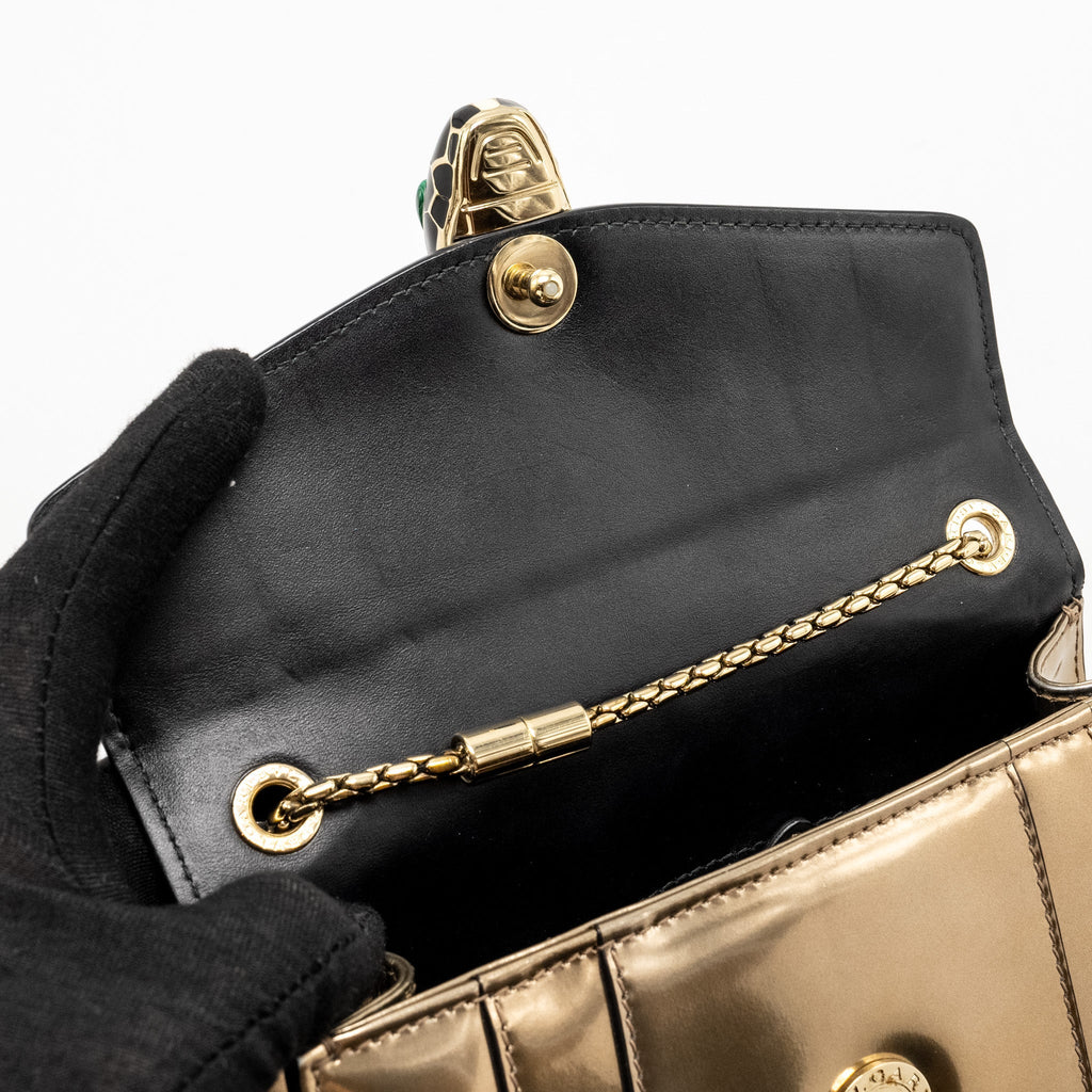 BVLGARI SERPENTI FOREVER SHOULDER BAG PATENT METALLIC GOLD GHW