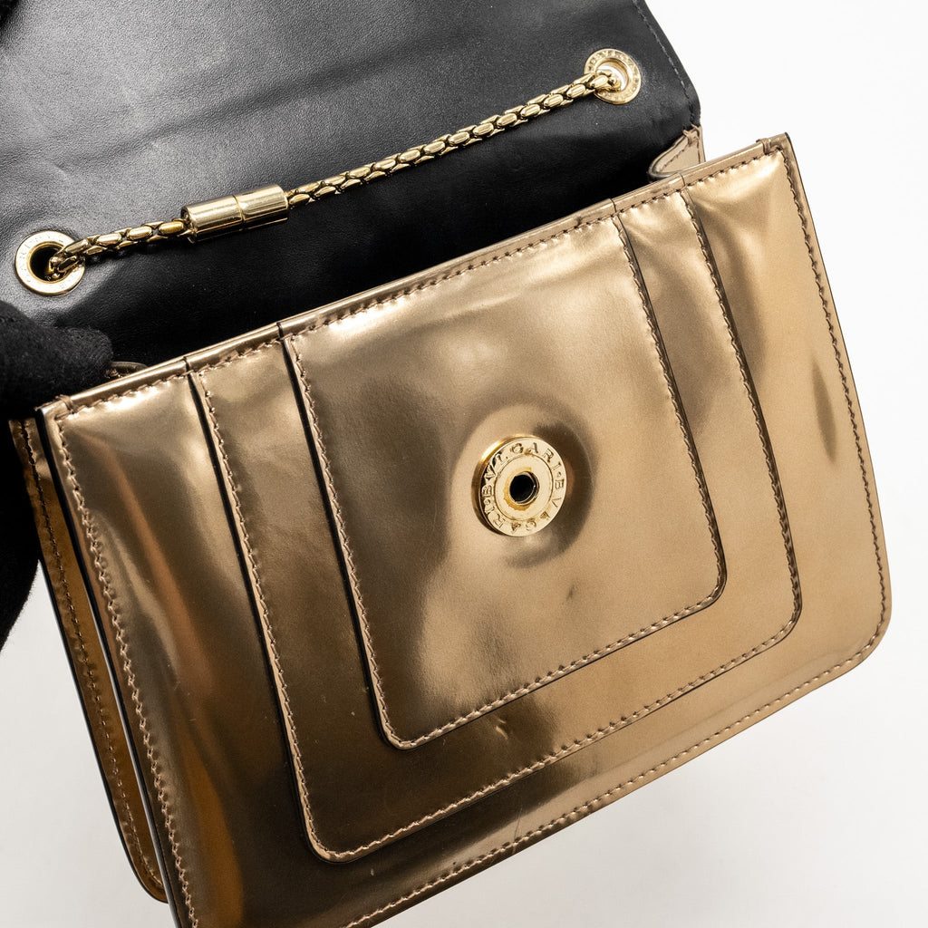 BVLGARI SERPENTI FOREVER SHOULDER BAG PATENT METALLIC GOLD GHW