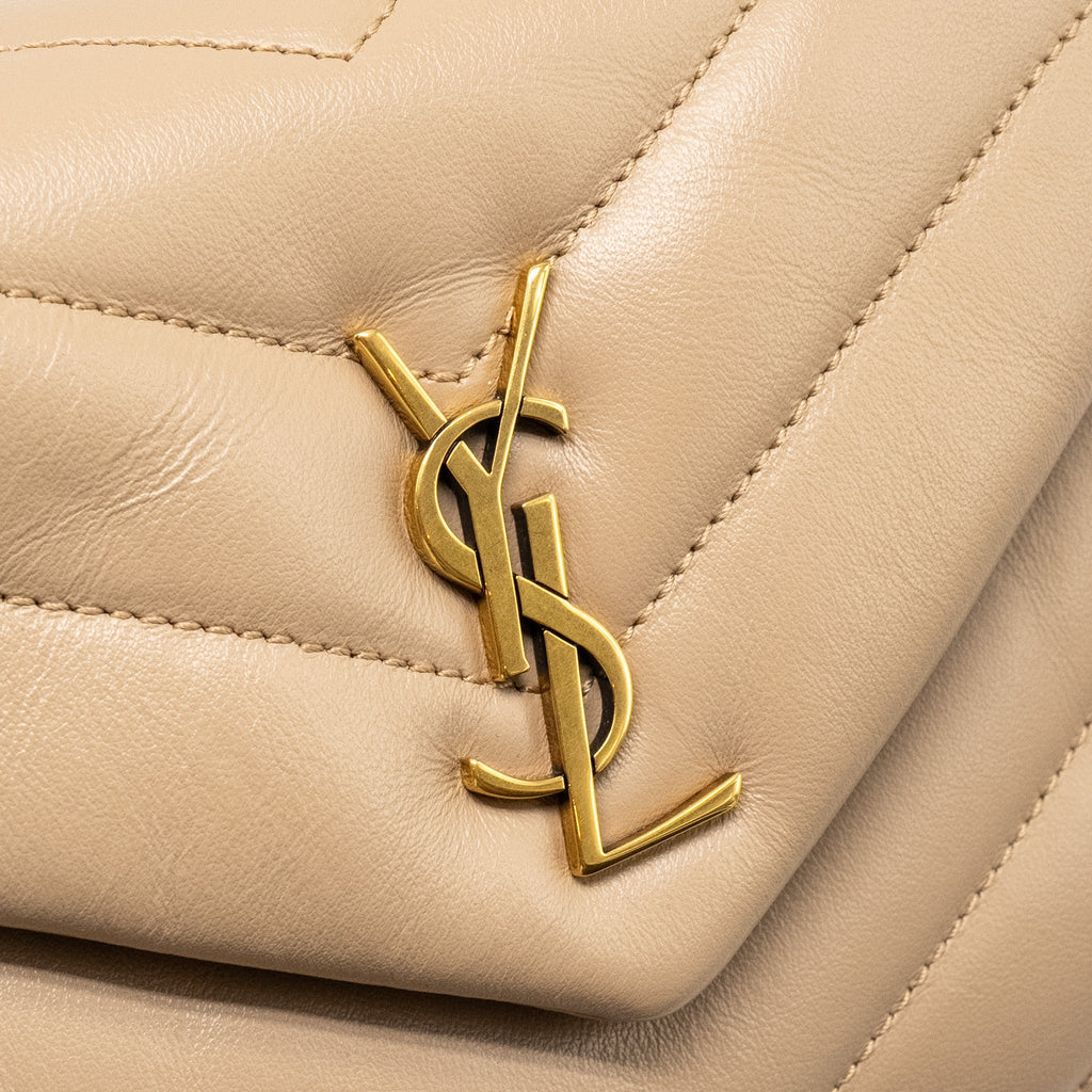 SAINT LAURENT/ YSL LOULOU TOY STRAP BAG CALFSKIN BEIGE GHW