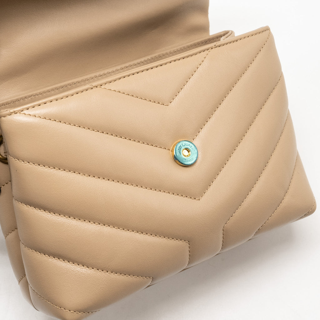SAINT LAURENT/ YSL LOULOU TOY STRAP BAG CALFSKIN BEIGE GHW