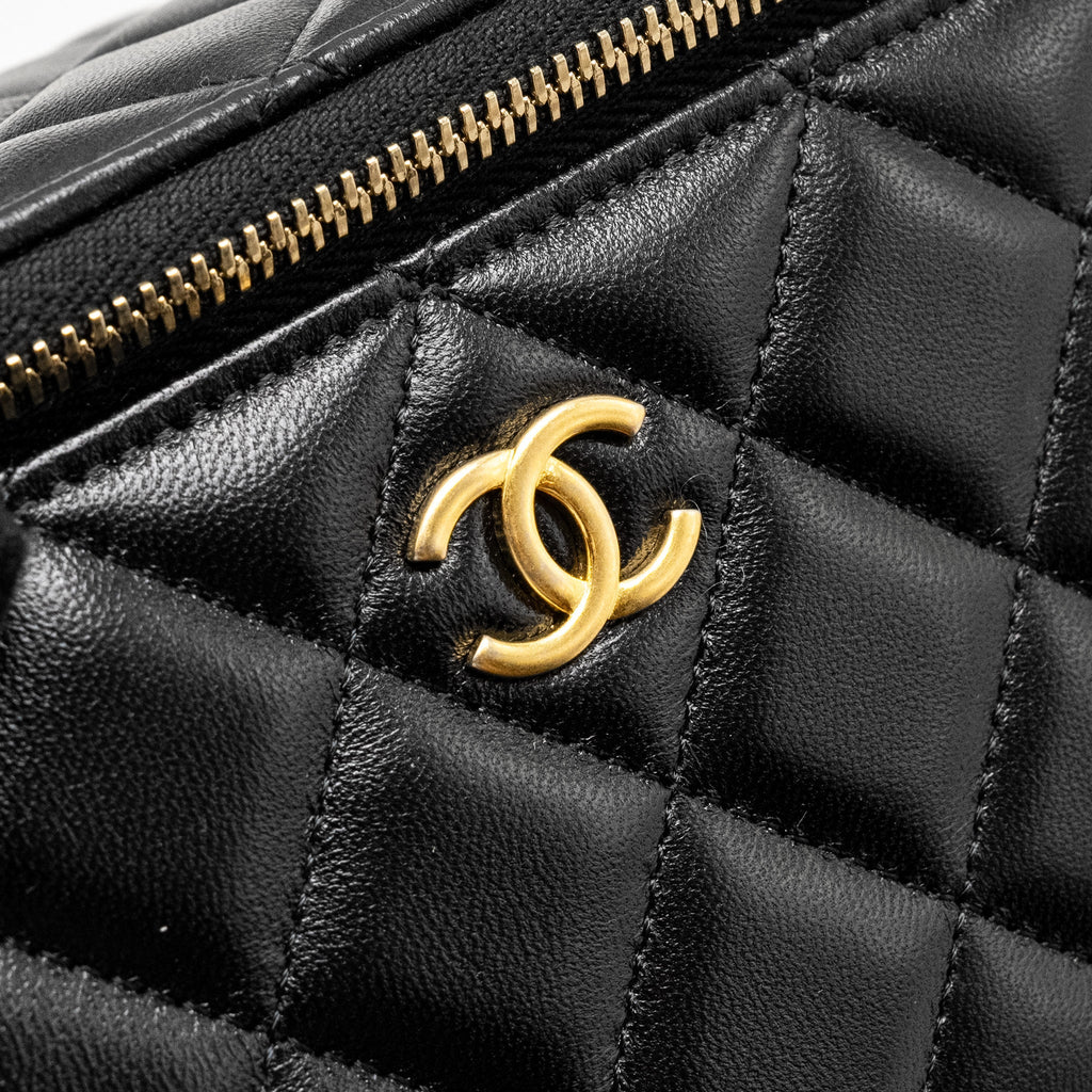 CHANEL TOP HANDLE LONG VANITY CASE LAMBSKIN BLACK GHW