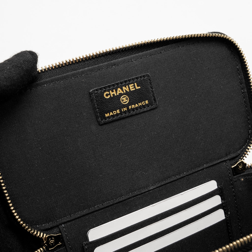 CHANEL TOP HANDLE LONG VANITY CASE LAMBSKIN BLACK GHW