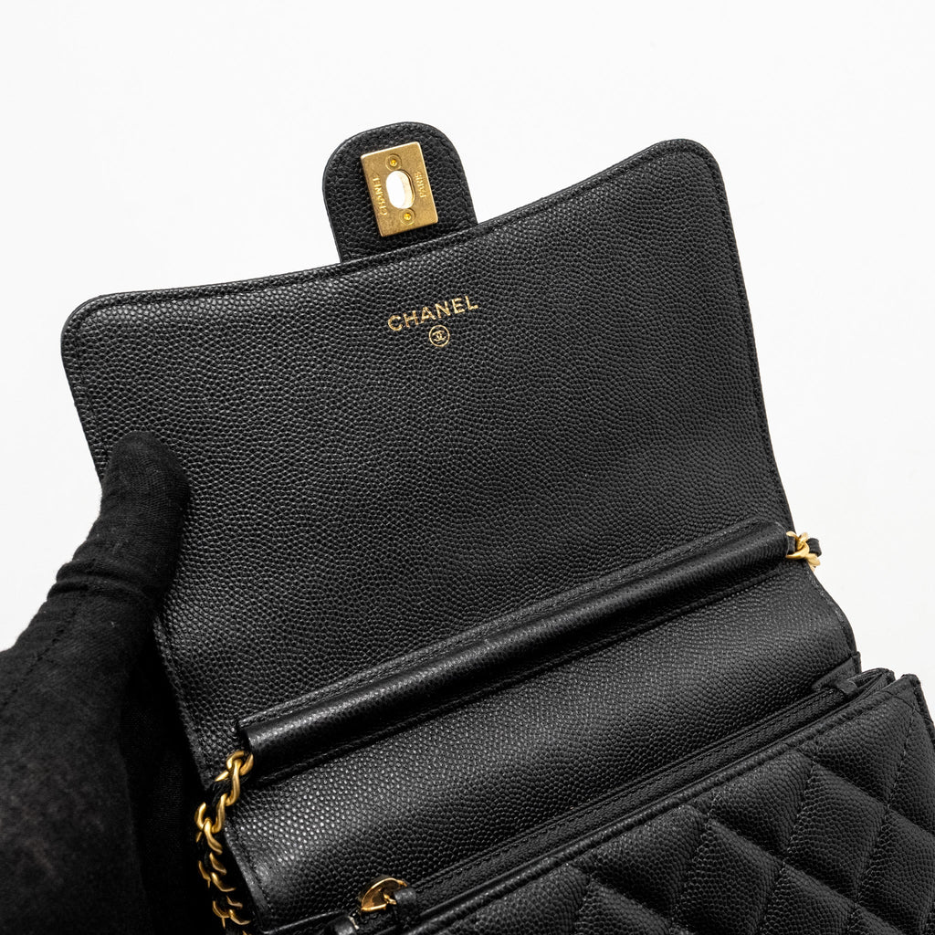 CHANEL CIRCULAR HANDLE QUILTED FLAP BAG CAVIAR BLACK GHW