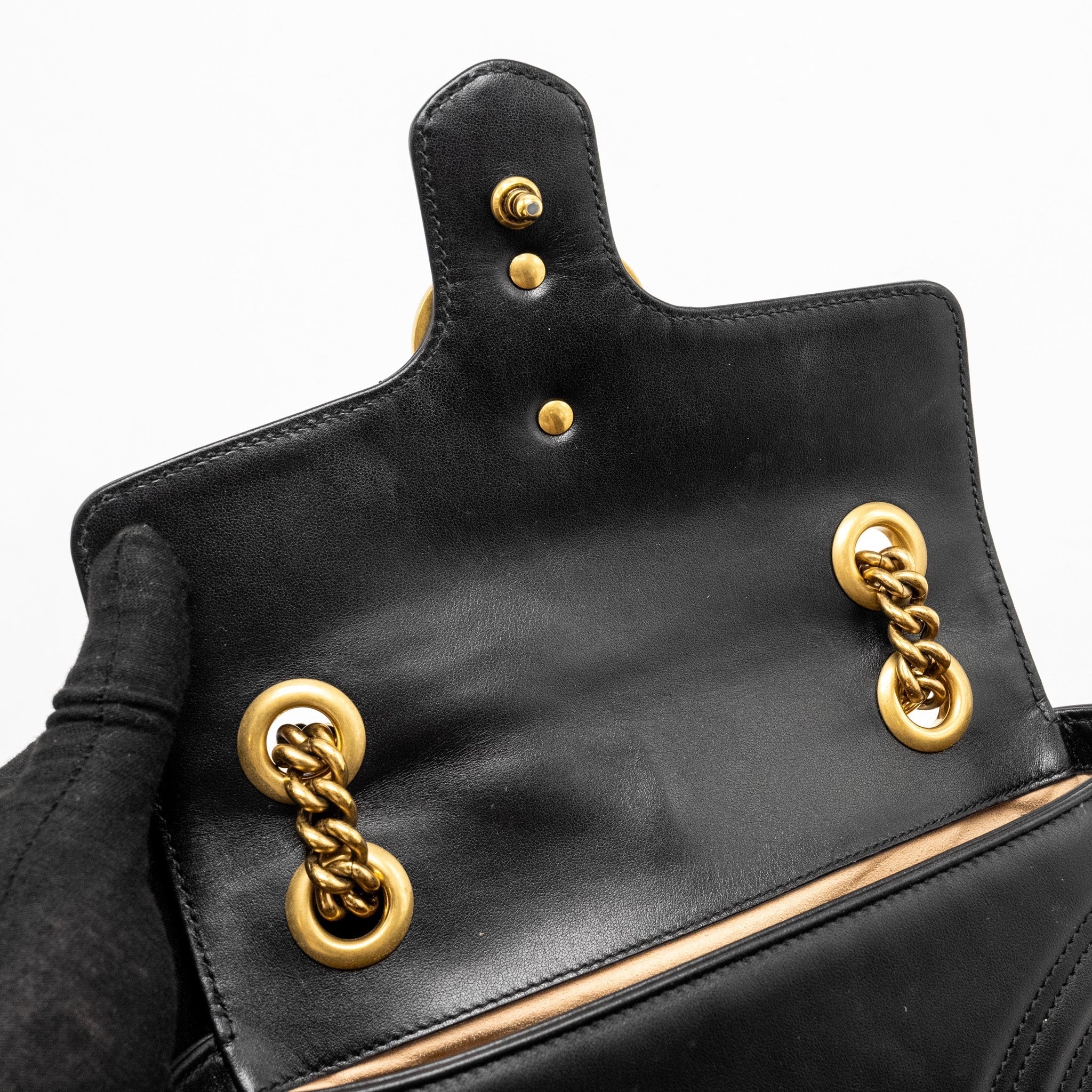 GUCCI MINI GG MARMONT SHOULDER BAG CALFSKIN BLACK GHW