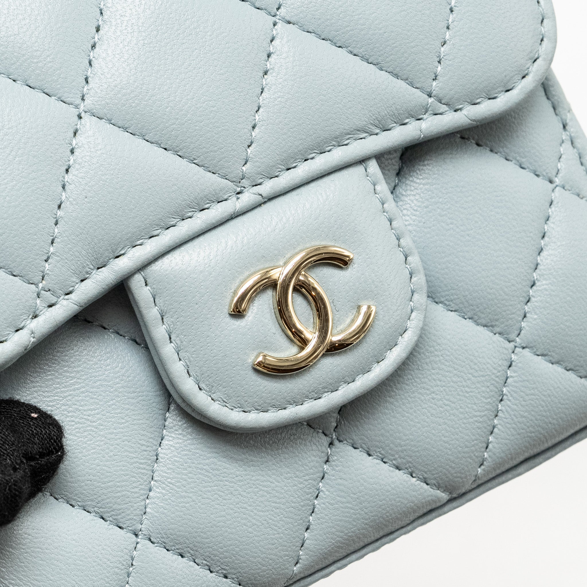CHANEL TOP HANDLE MINI FLAP BAG LAMBSKIN LIGHT BLUE LGHW
