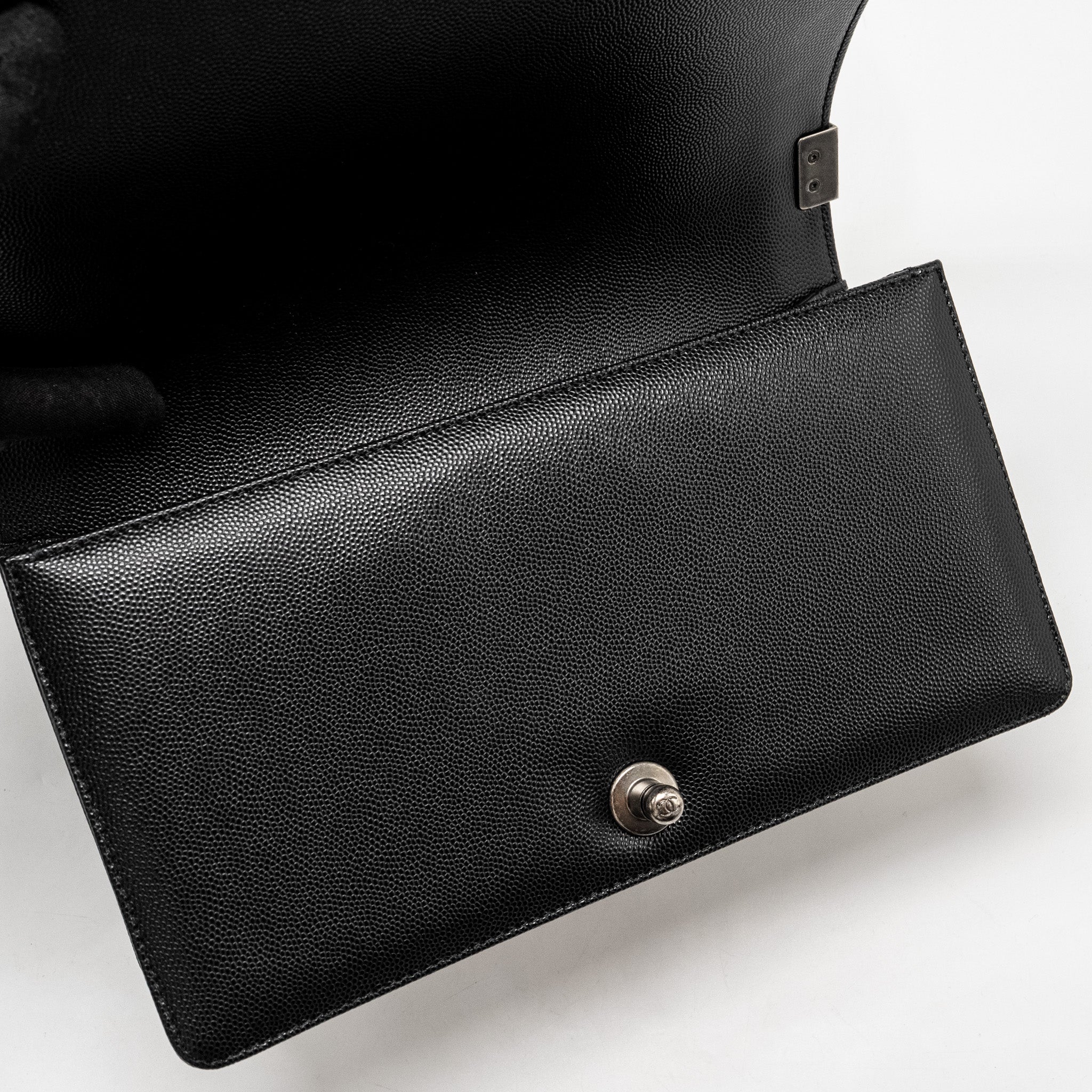 CHANEL MEDIUM BOY BAG CAVIAR BLACK RUTHENIUM HARDWARE (MICROCHIP)