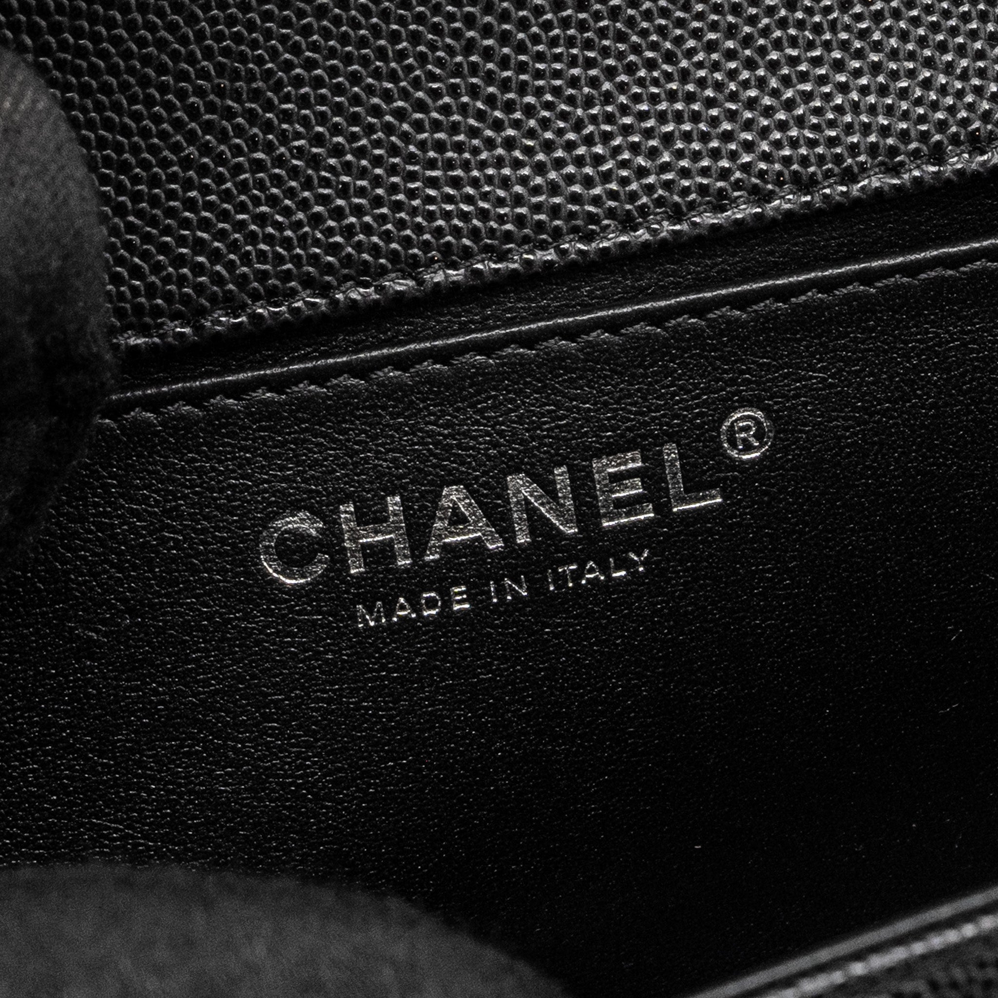 CHANEL MEDIUM BOY BAG CAVIAR BLACK RUTHENIUM HARDWARE (MICROCHIP)