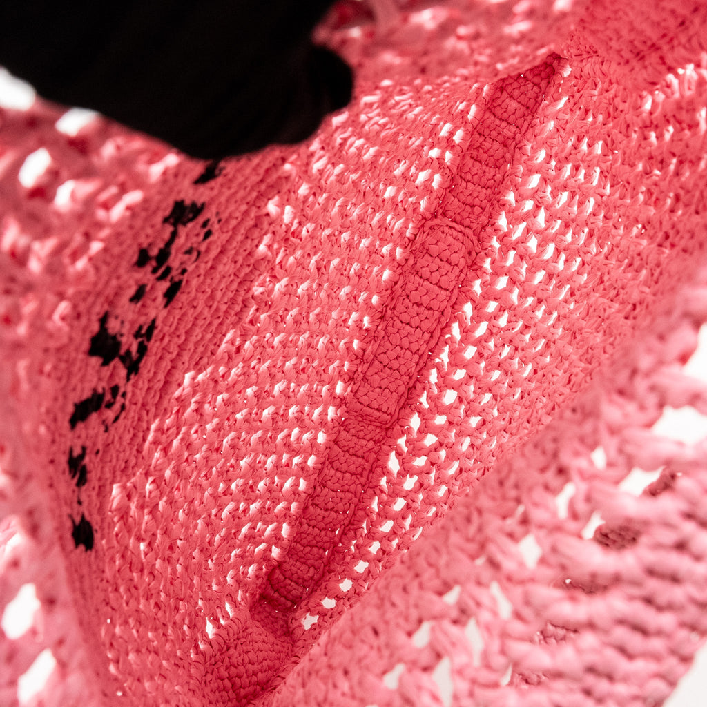 PRADA CROCHET TOTE BAG RAFFIA PINK