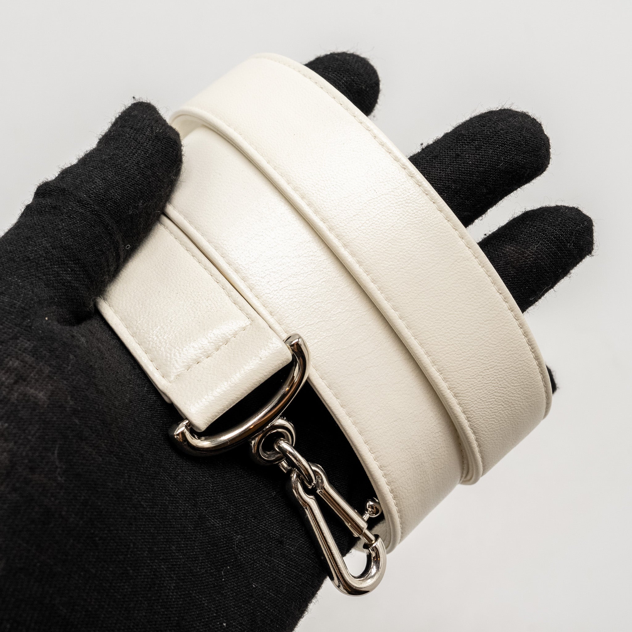 CHANEL METAL BAR CLUTCH BAG LAMBSKIN WHITE SHW