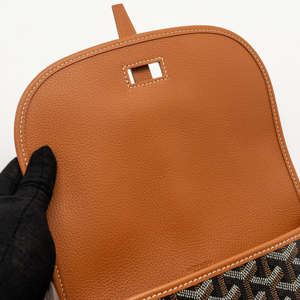GOYARD BELVEDERE PM MESSENGER  BAG GOYARDLINE CANVAS/CALFSKIN BLACK/TAN SHW